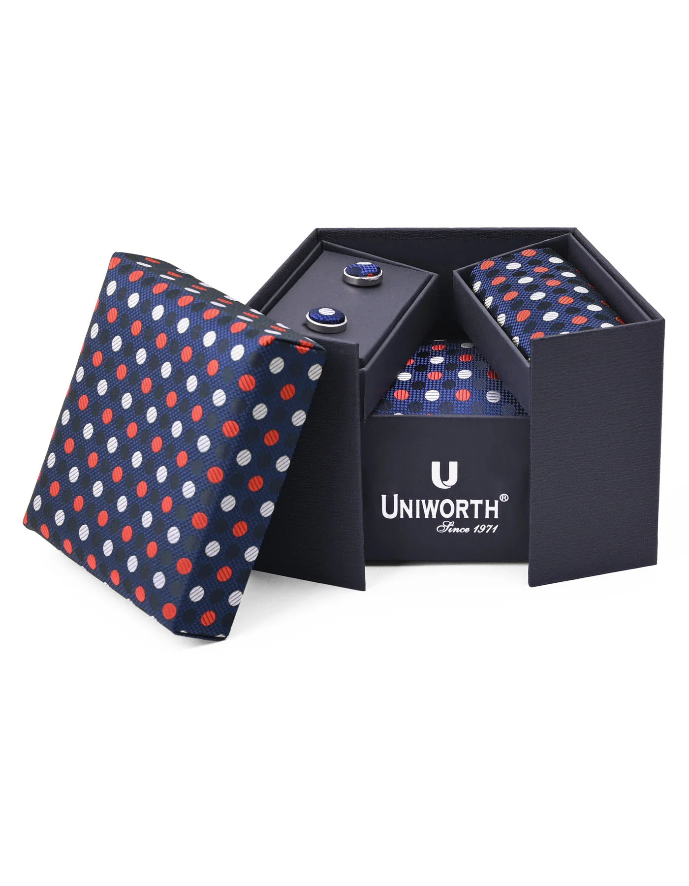 Navy Dotted Cufflink Tie Set - Image 2
