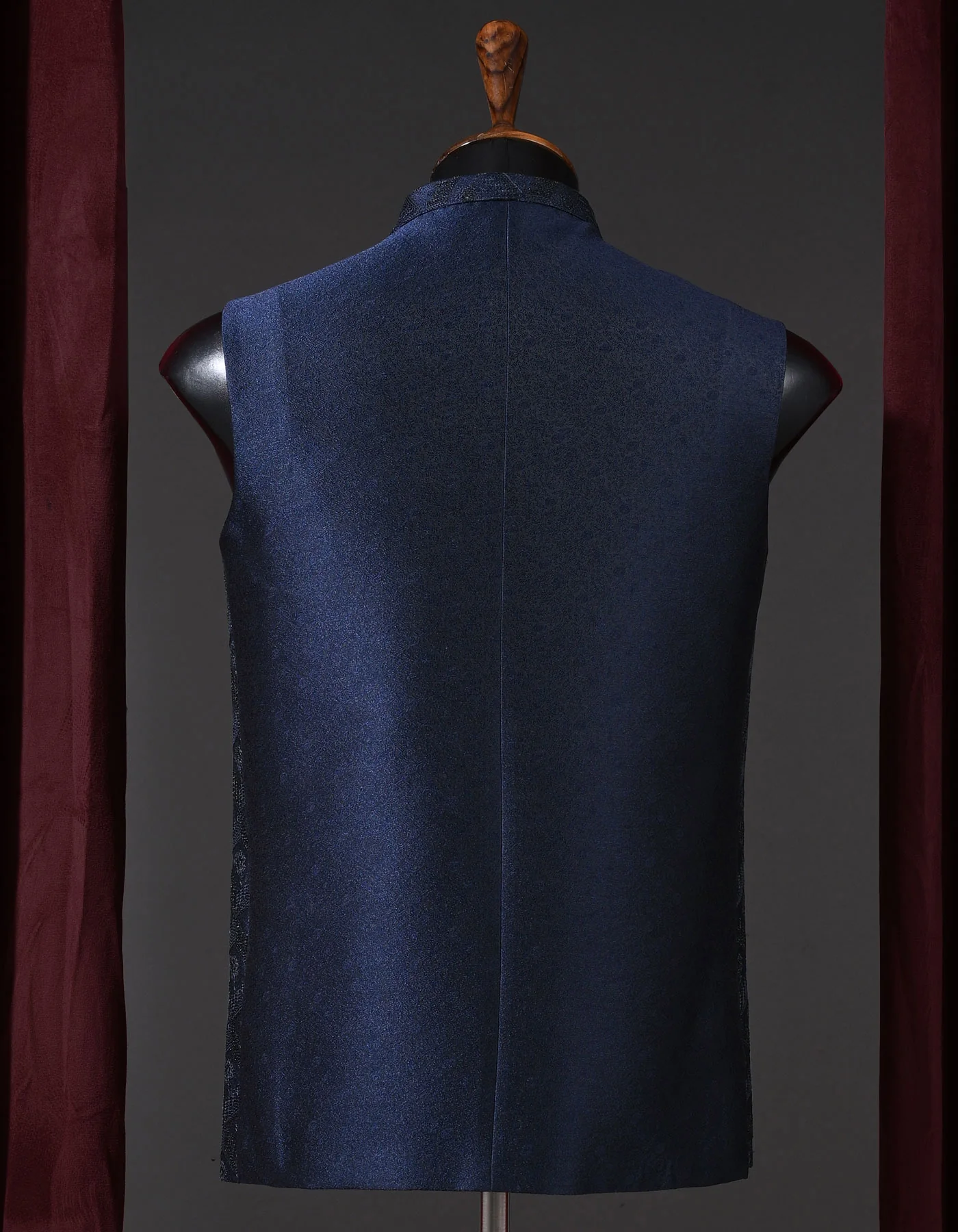 Navy Embroidered Designer Waistcoat - Image 3