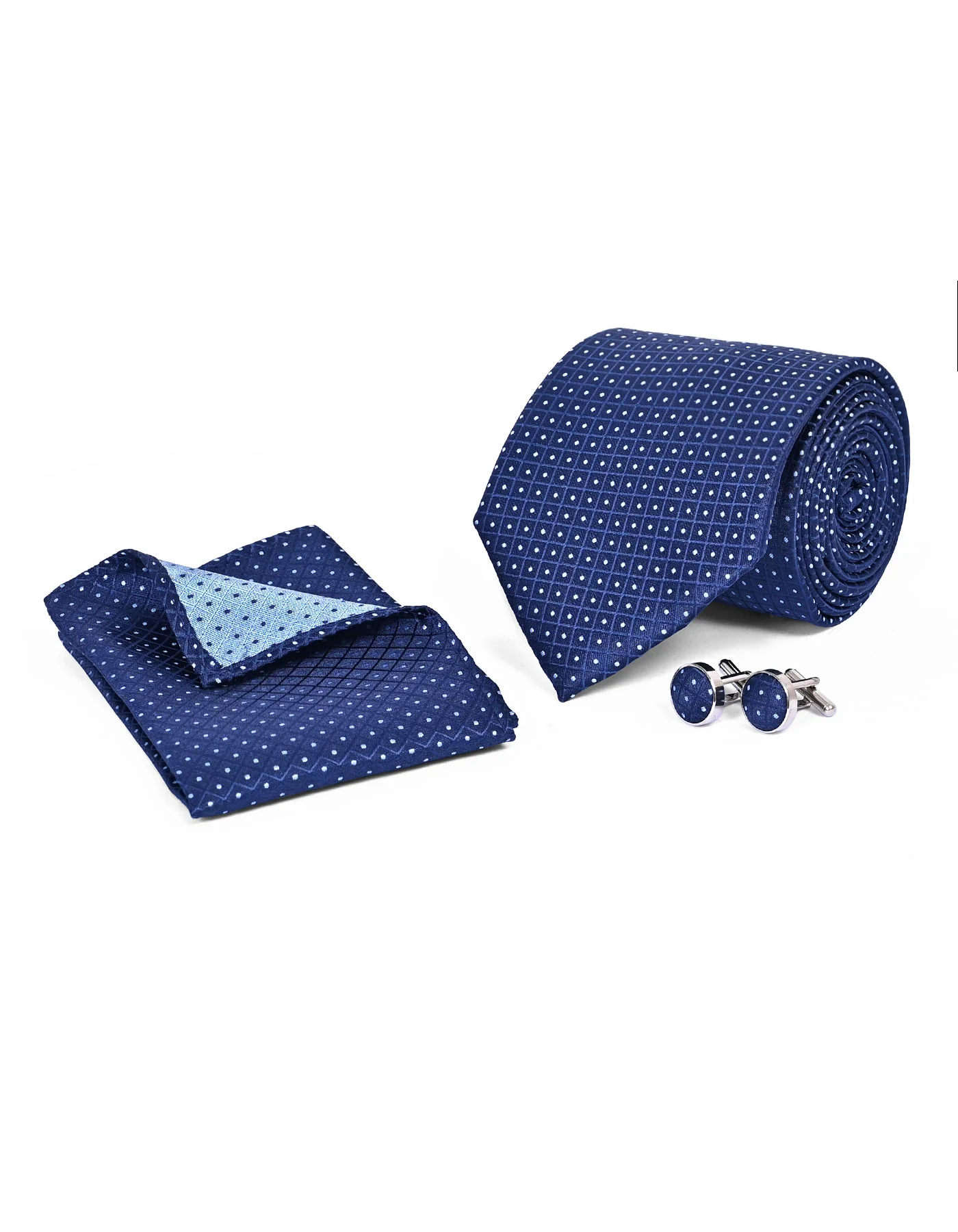 Navy Geometric Cufflink Tie Set