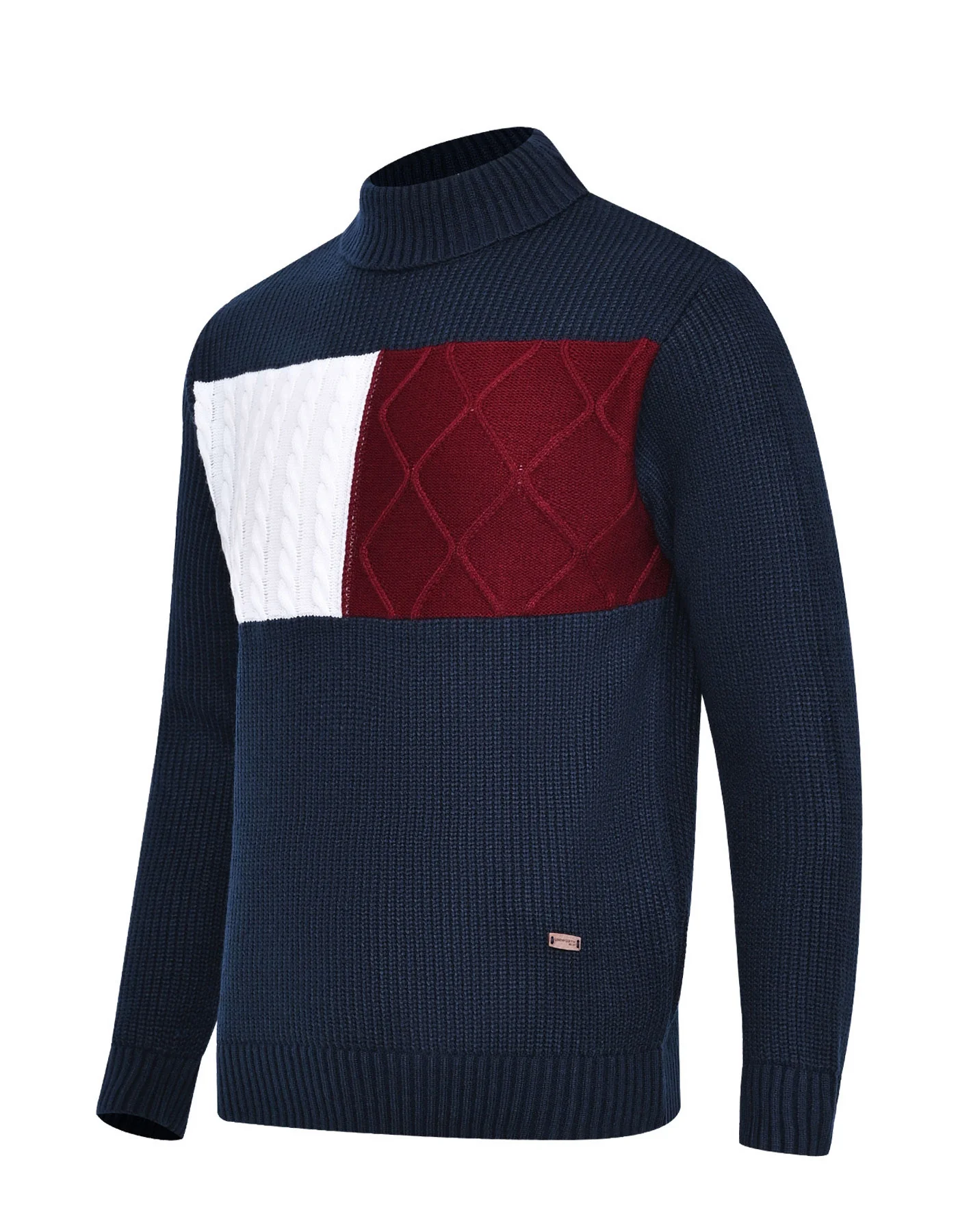 Navy Geometric High Neck Sweater