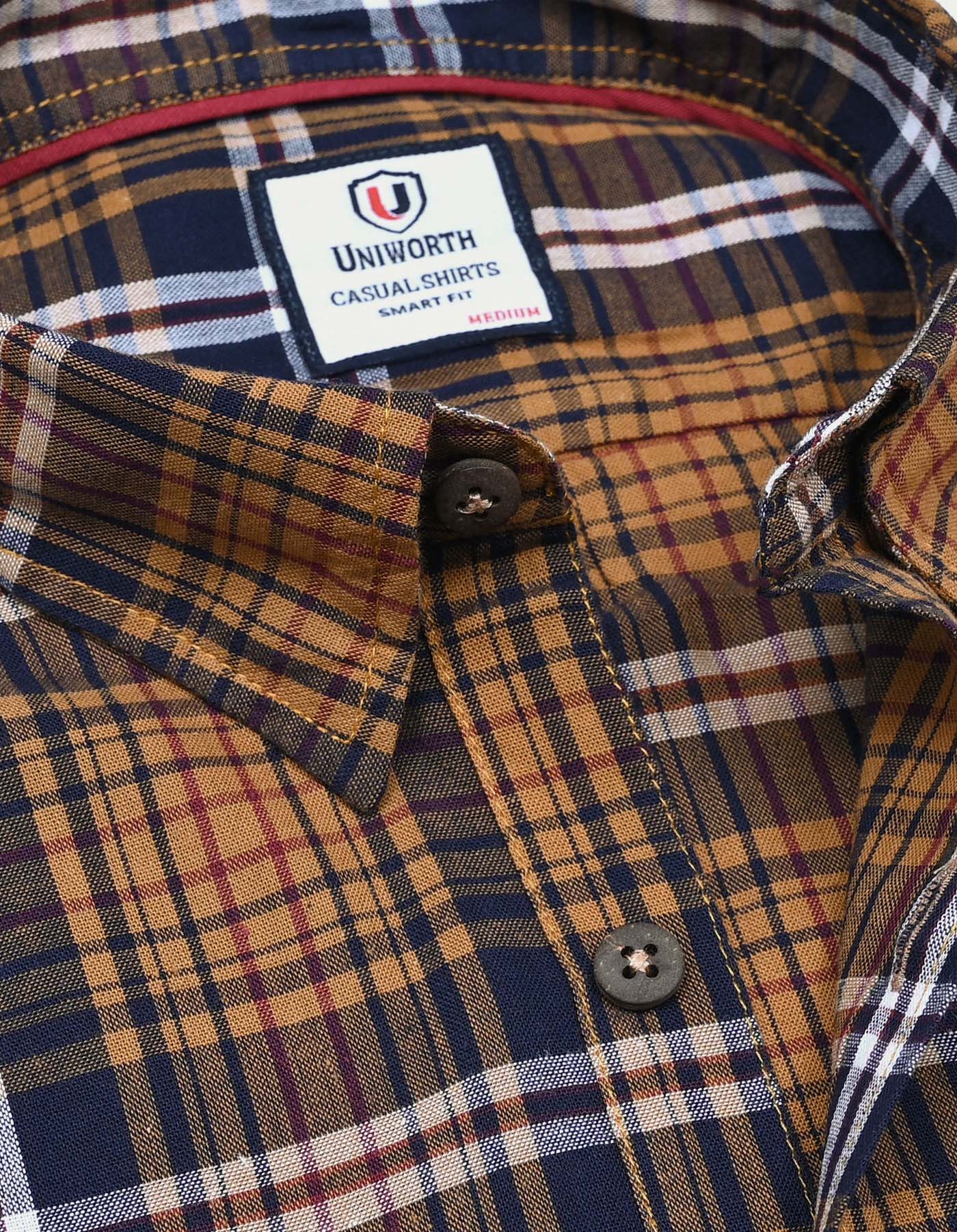 Navy/Mustard Check Smart Fit Casual Shirt - Image 3
