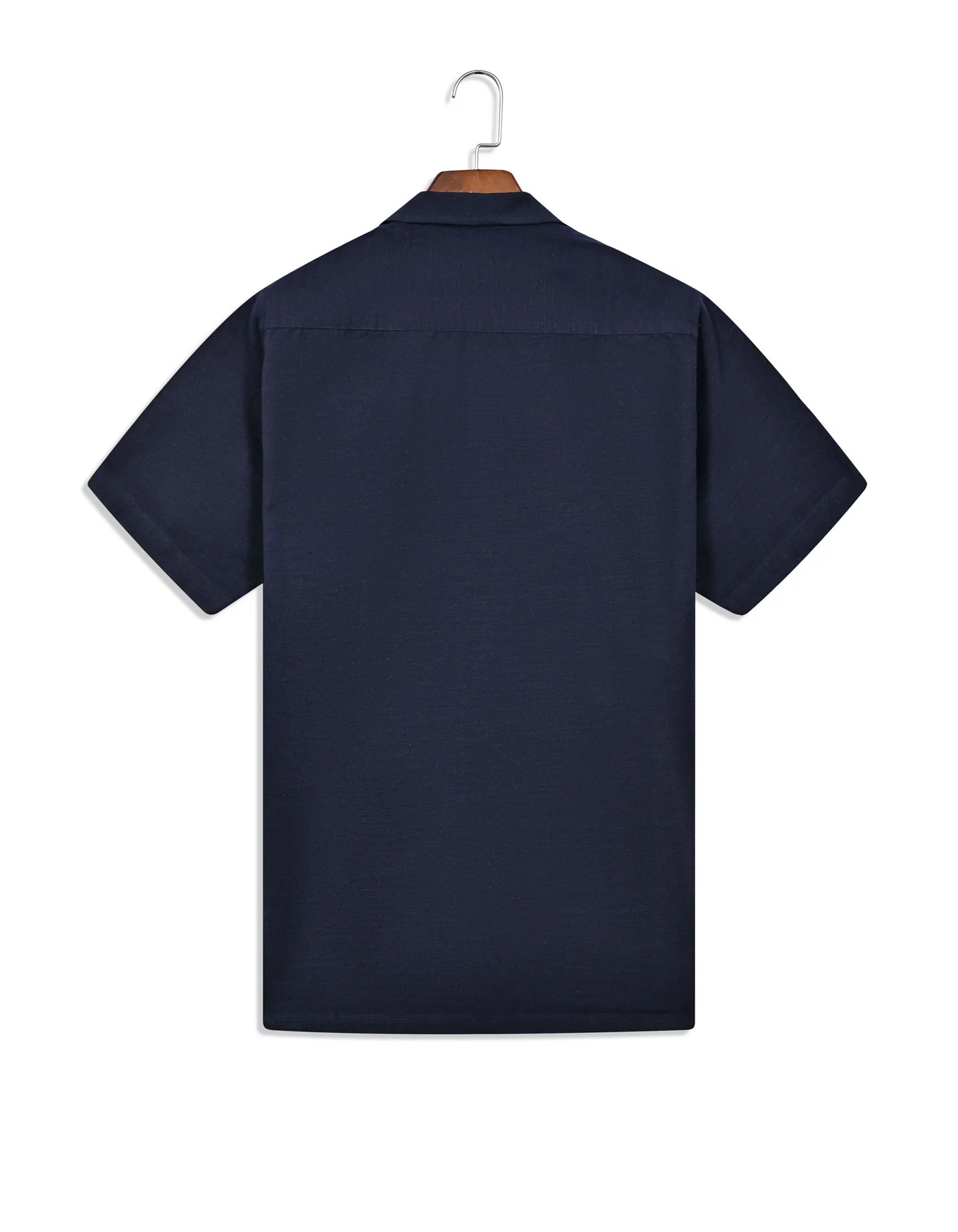 Navy Plain Classic Fit Cuban Collar Shirt - Image 5
