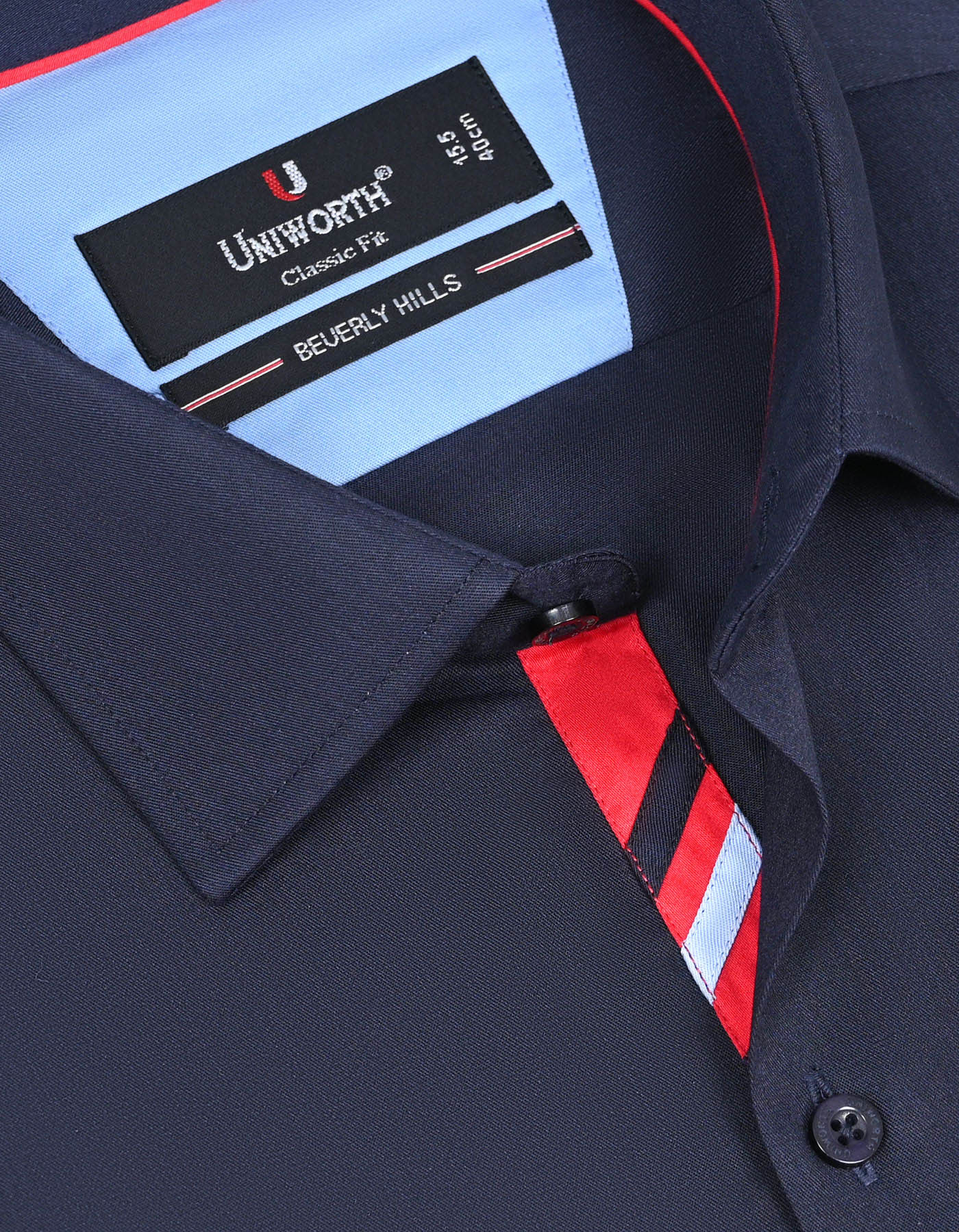 Navy Plain Classic Fit Shirt - Image 2