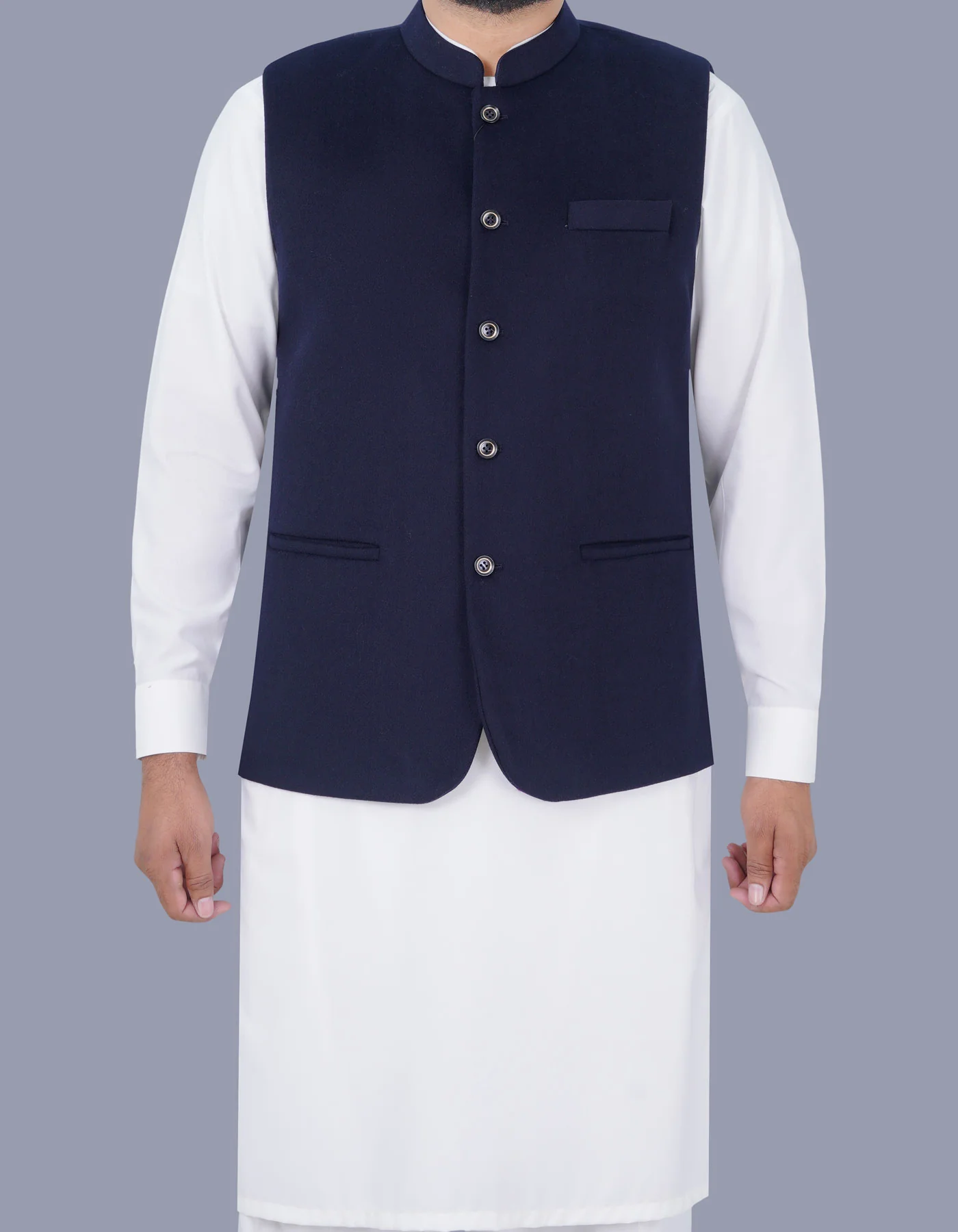 Navy Plain Classic Fit Waist Coat