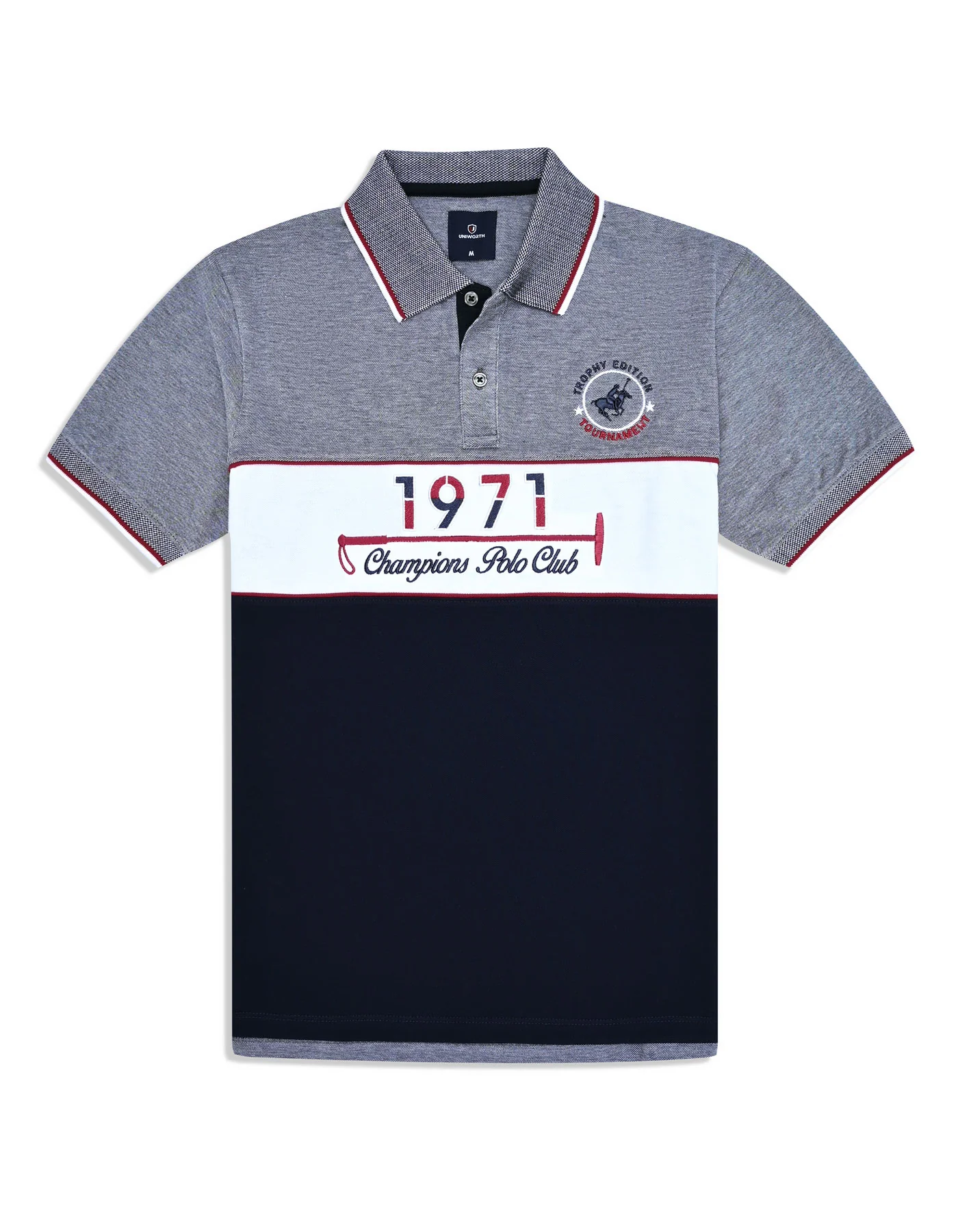 Navy Plain Color Block Polo Shirt