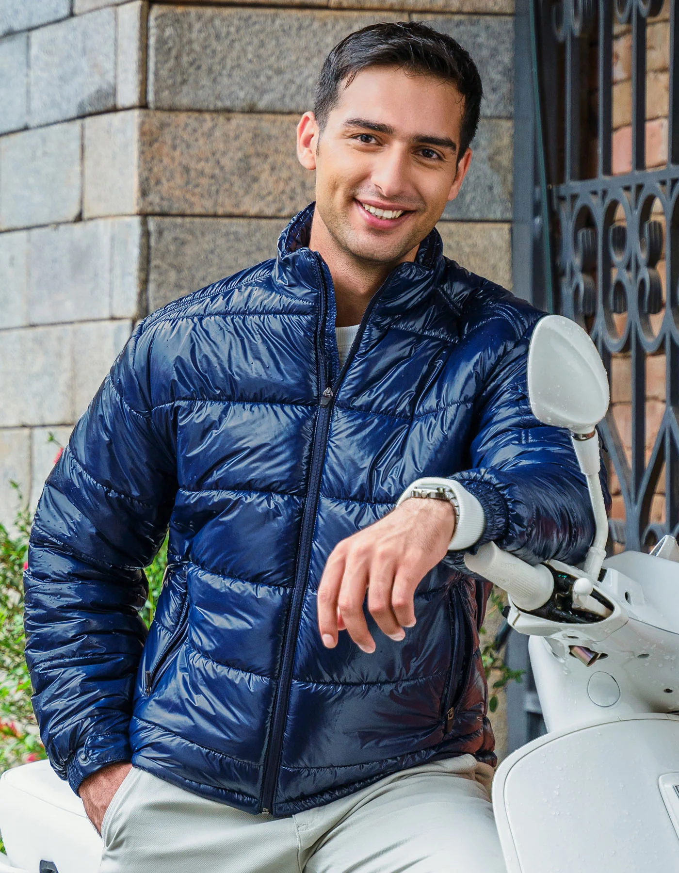 Navy Plain Mock Neck Puffer Jacket - Image 3