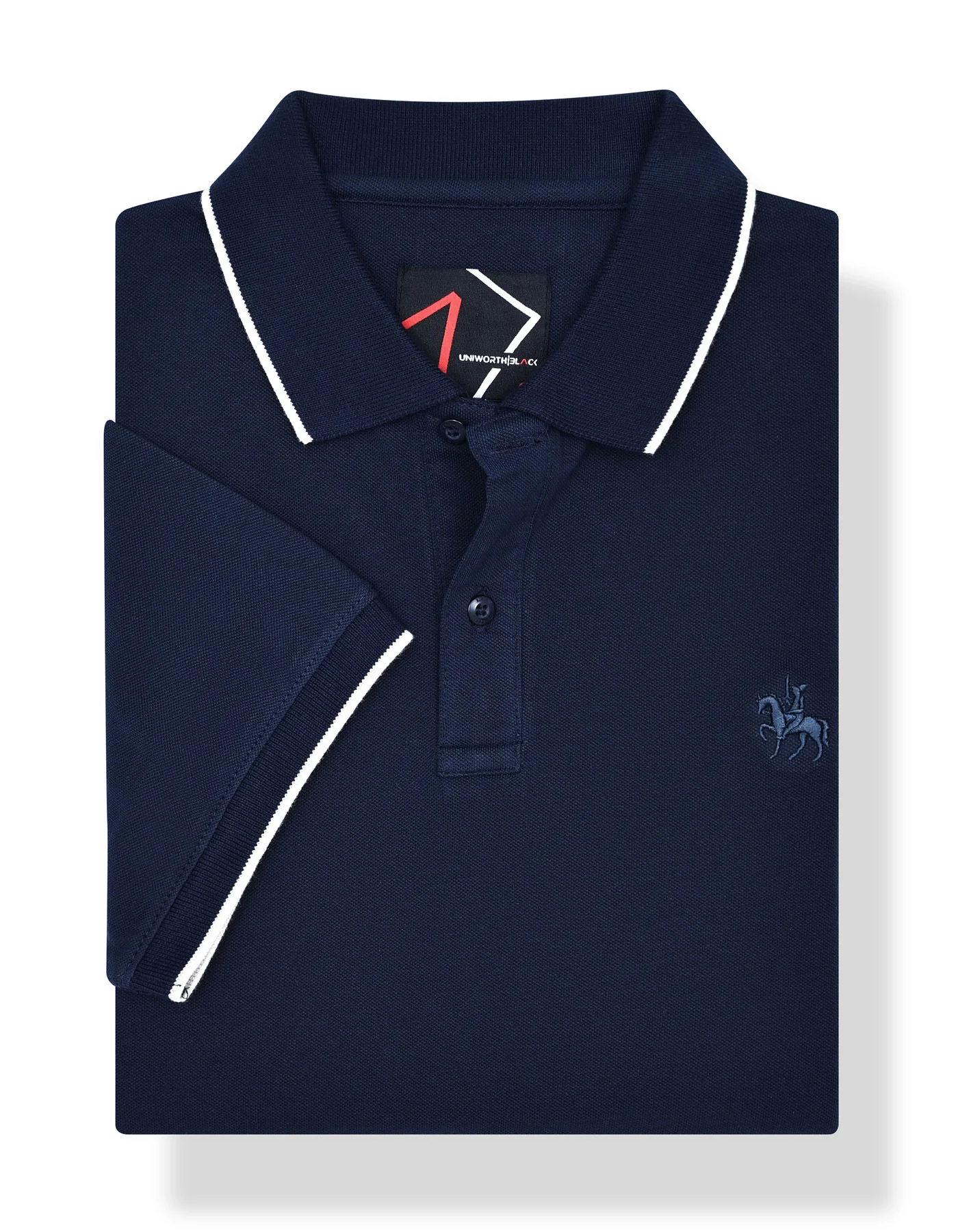 Navy Plain Pique Polo Shirt - Image 2
