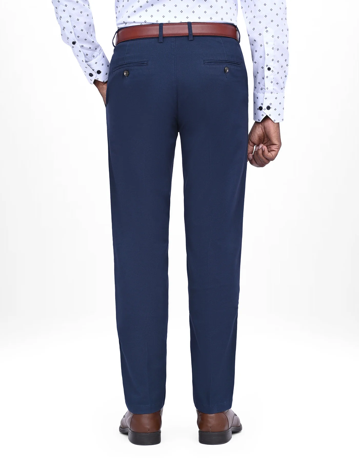 Navy Plain Smart Fit Cotton Trouser - Image 5