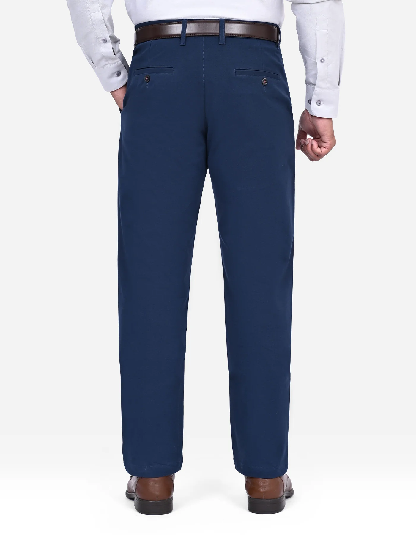 Navy Plain Smart Fit Cotton Trouser - Image 5