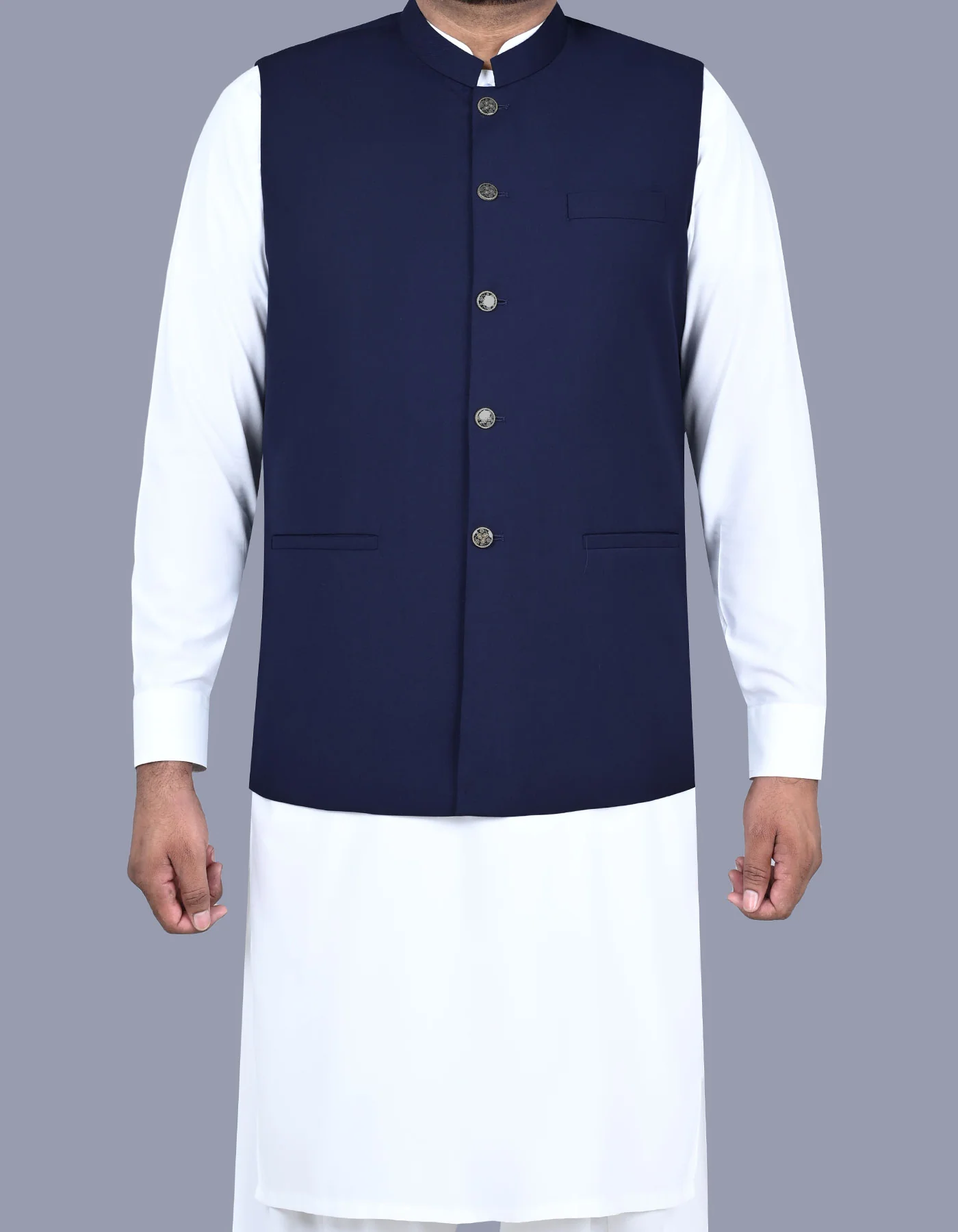 Navy Plain Smart Fit Waist Coat