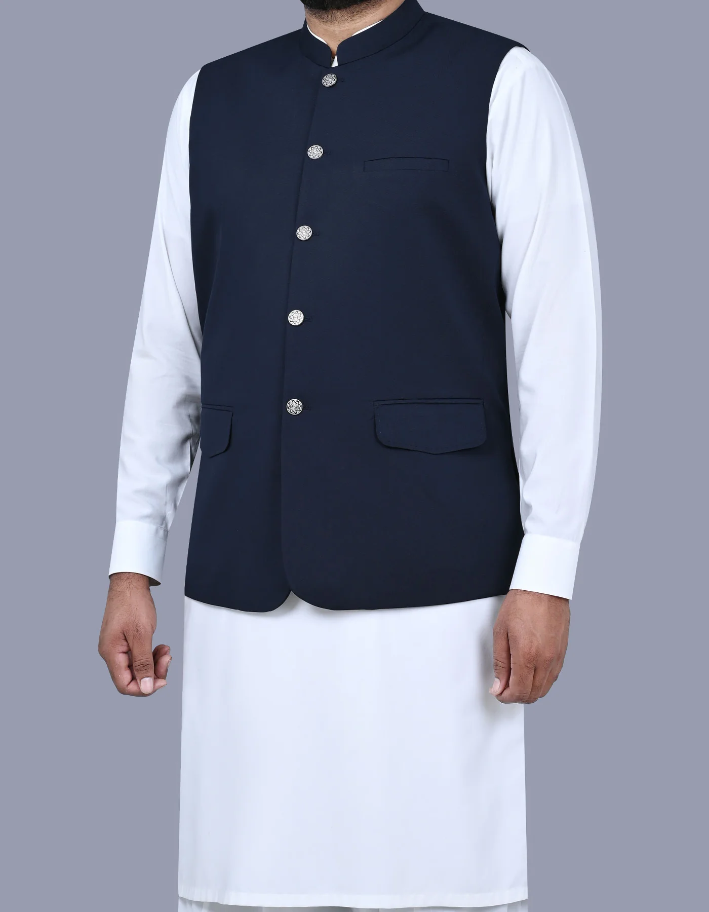 Navy Plain Smart Fit Waistcoat - Image 6