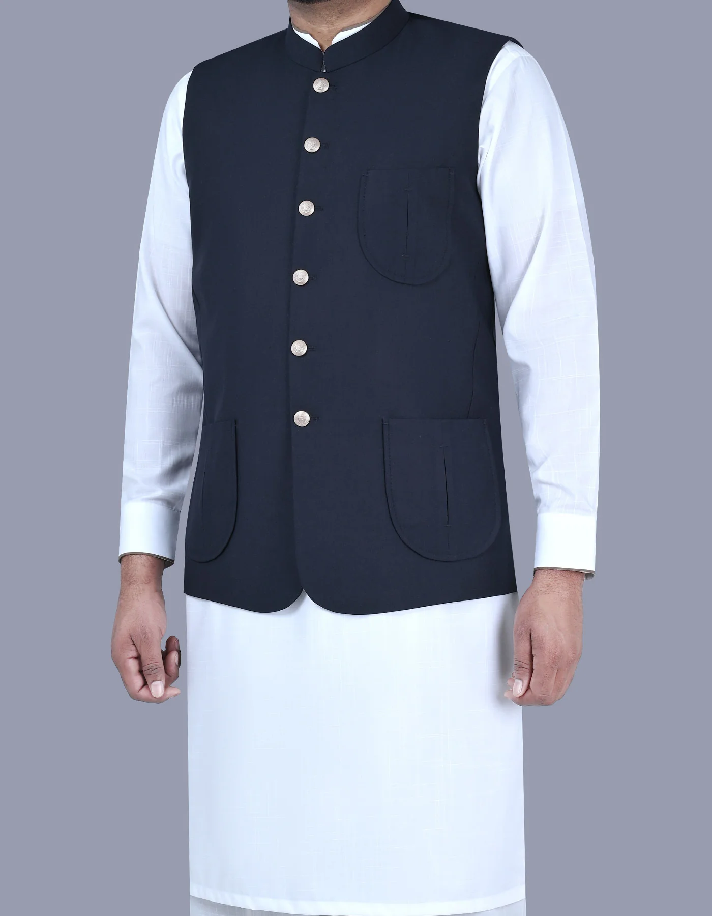 Navy Plain Smart Fit Waistcoat - Image 3