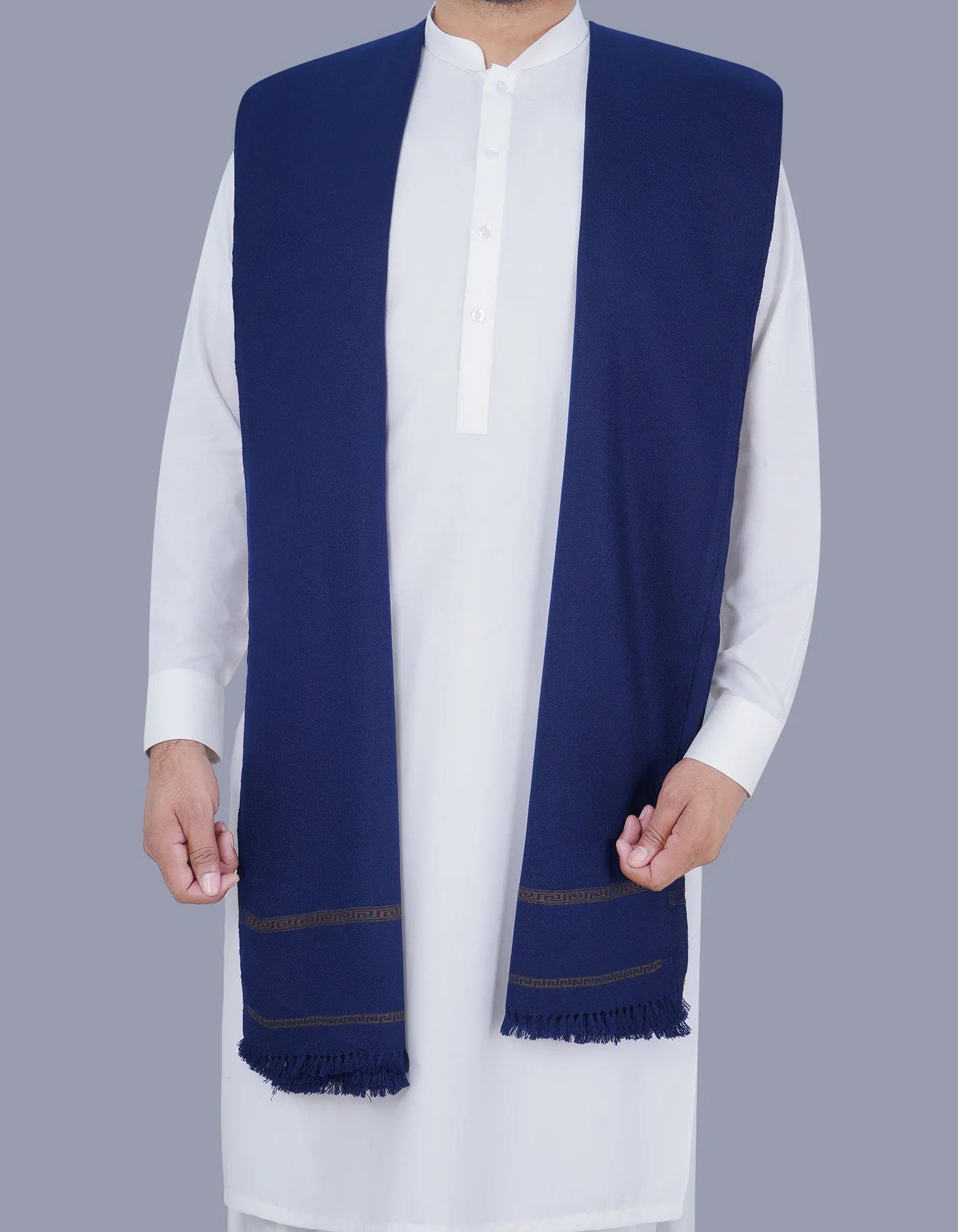 Navy Plain Wool Blend Men Shawl - Image 3