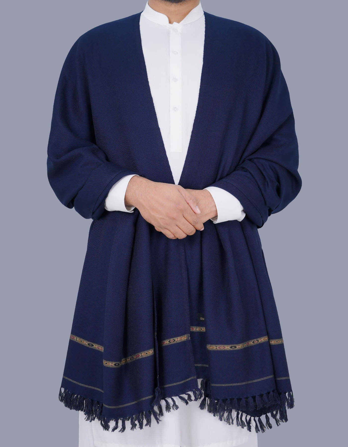 Navy Plain Wool Blend Men Shawl
