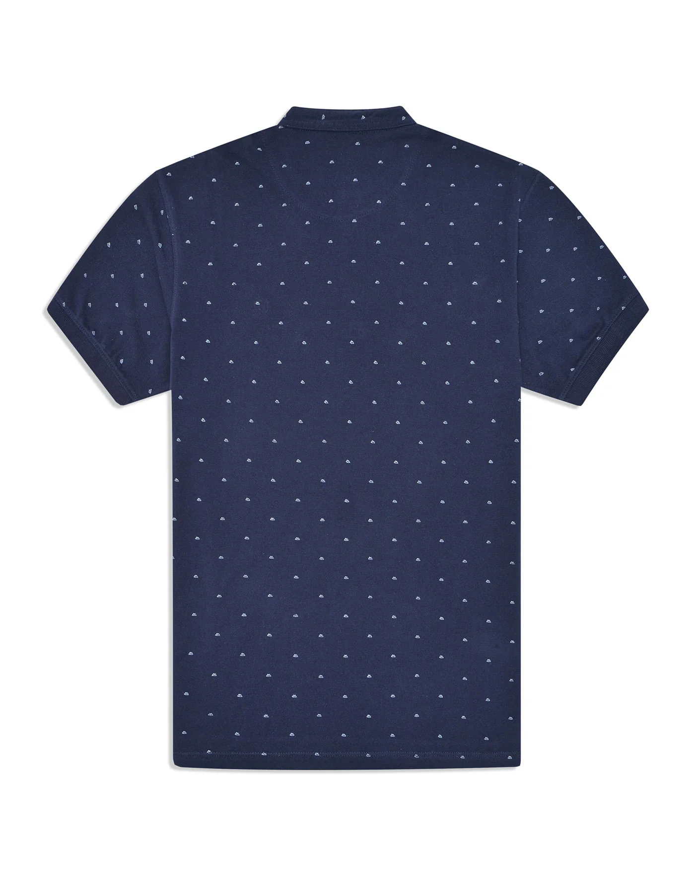 Navy Printed Band Collar T-shirt - Image 5
