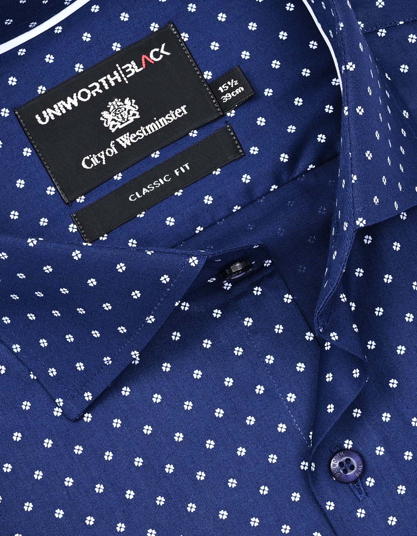 Navy Printed Classic Fit Shirt - Image 2