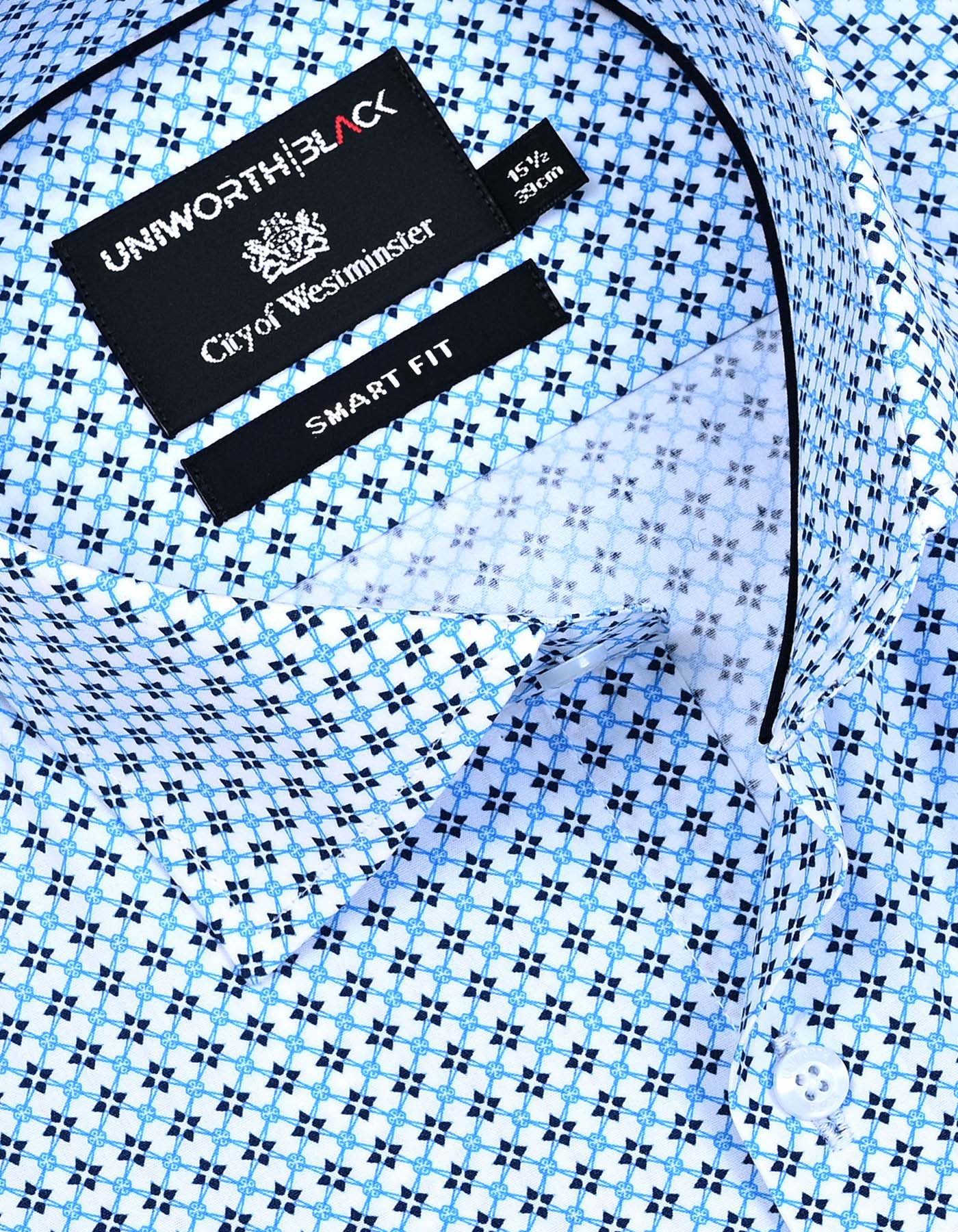Navy Printed Tailored Smart Fit Shirt - Image 2