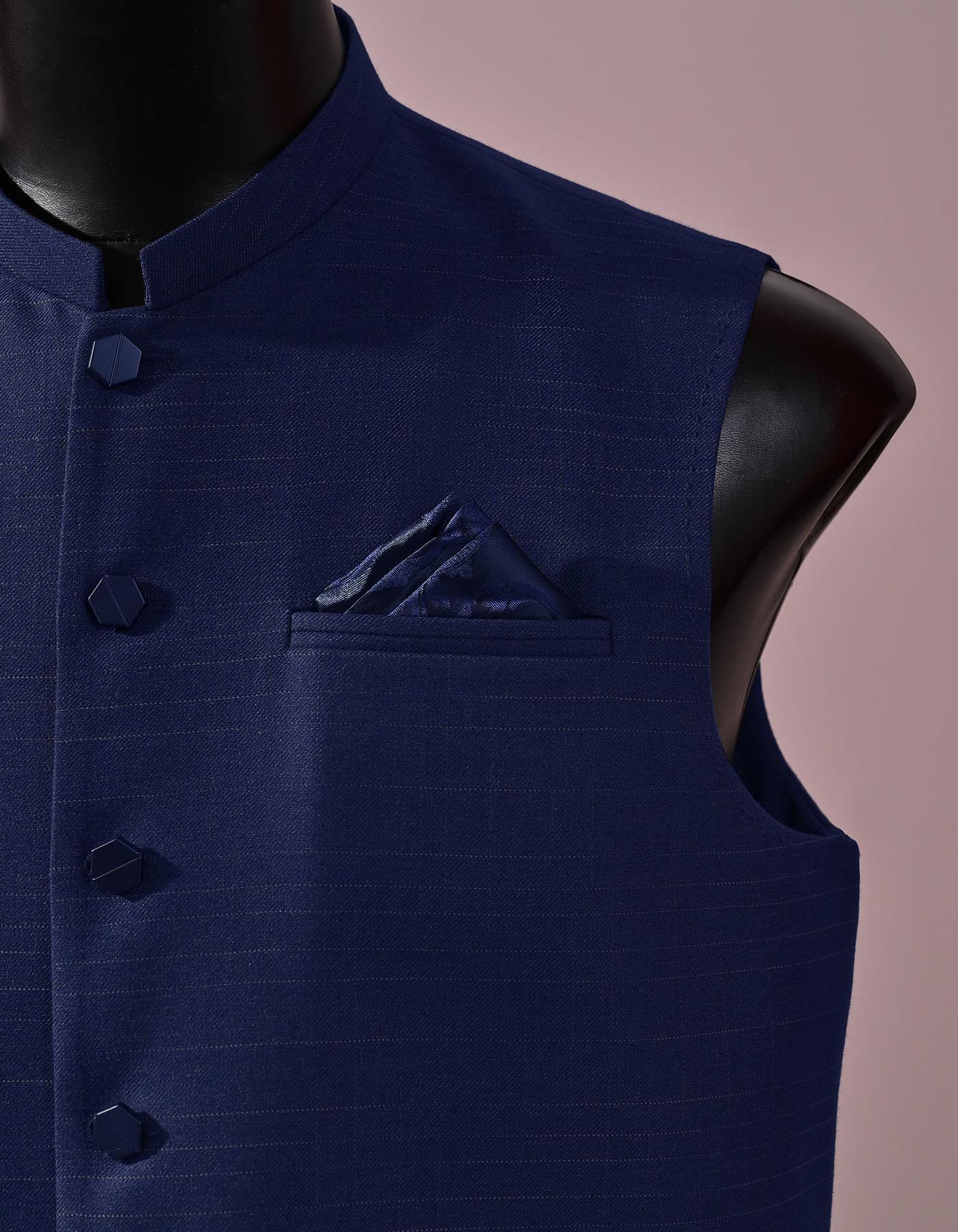 Navy Slub Designer Waistcoat - Image 2