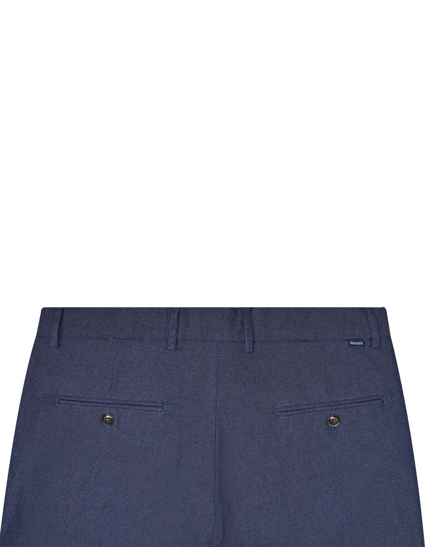 Navy Texture Classic Fit Cotton Trouser - Image 3
