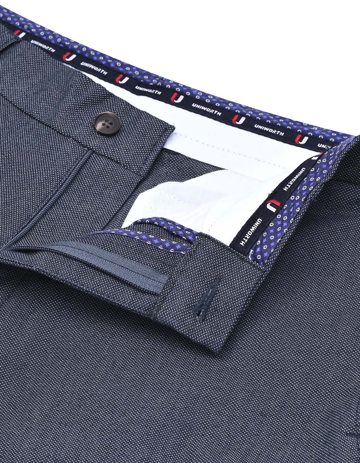 Navy Texture Classic Fit Cotton Trouser - Image 2