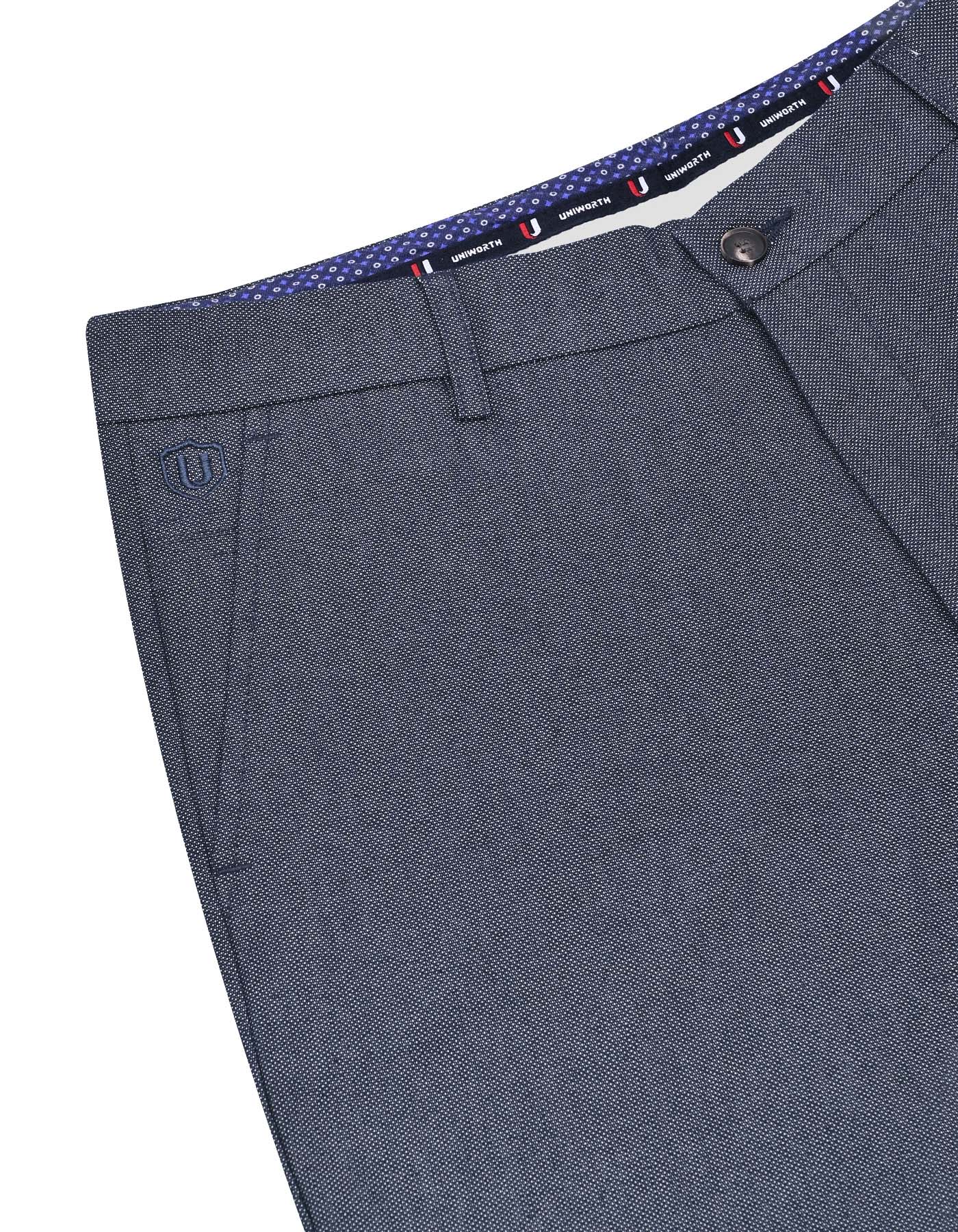 Navy Texture Classic Fit Cotton Trouser - Image 3