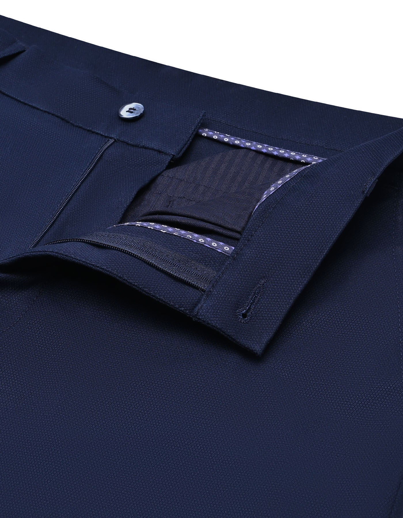 Navy Texture Classic Fit Cotton Trouser - Image 2