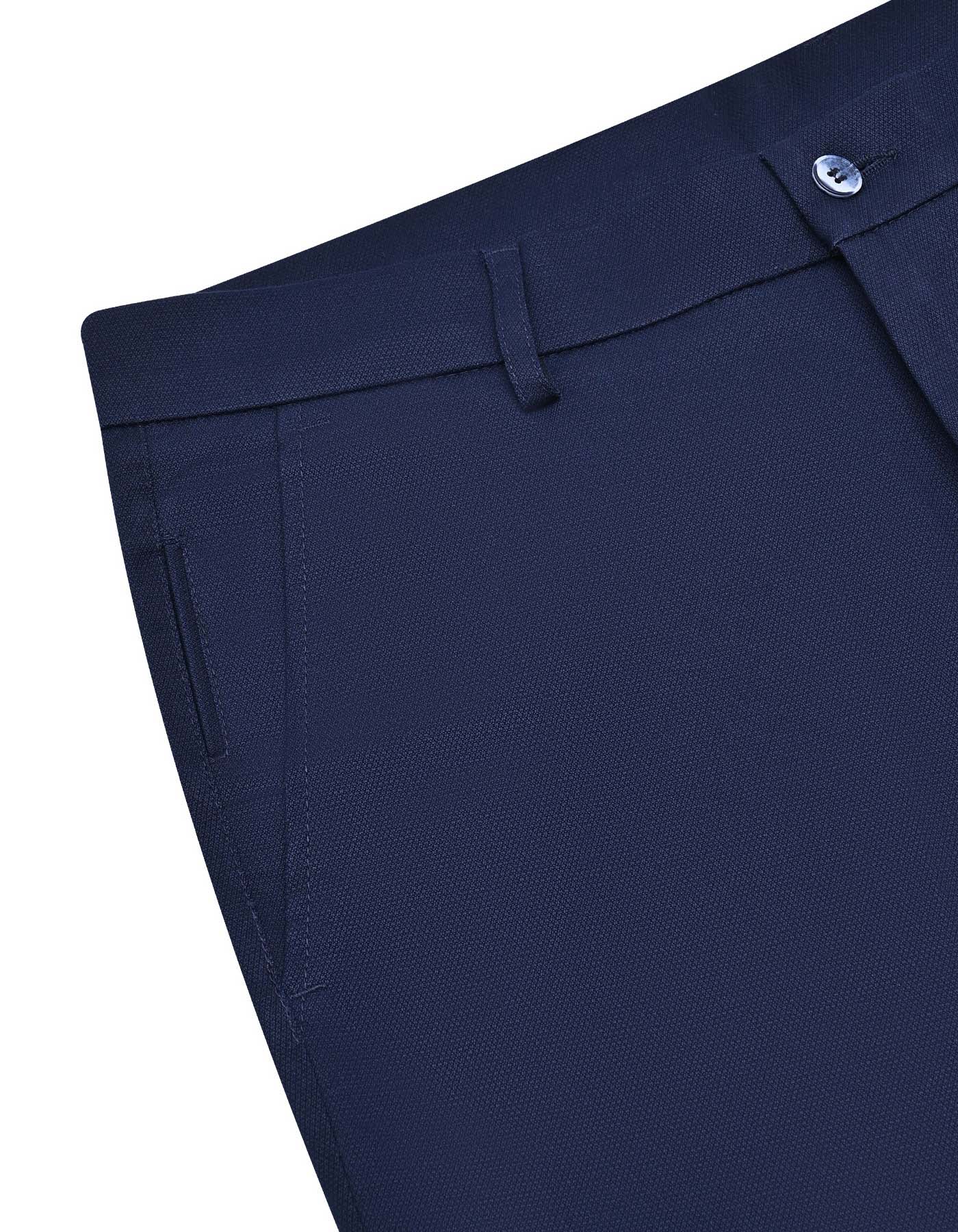 Navy Texture Classic Fit Cotton Trouser - Image 3
