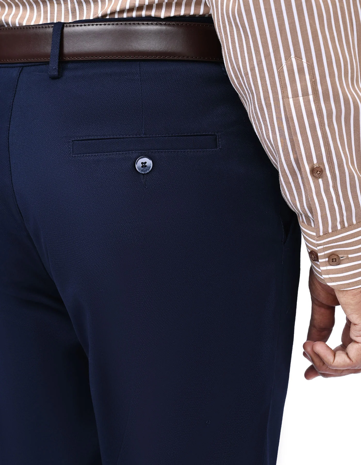 Navy Texture Classic Fit Cotton Trouser - Image 4