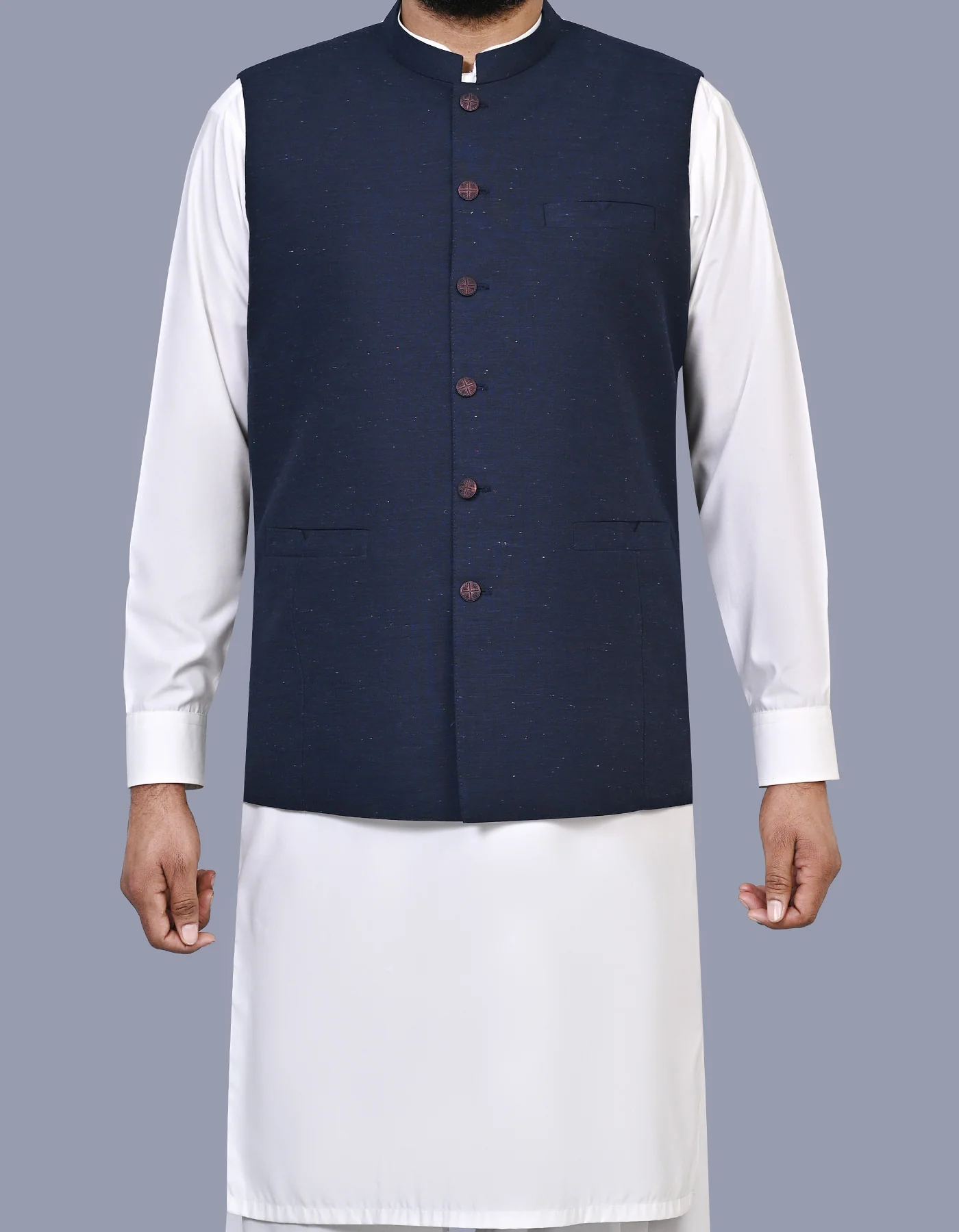 Navy Texture Classic Fit Waistcoat