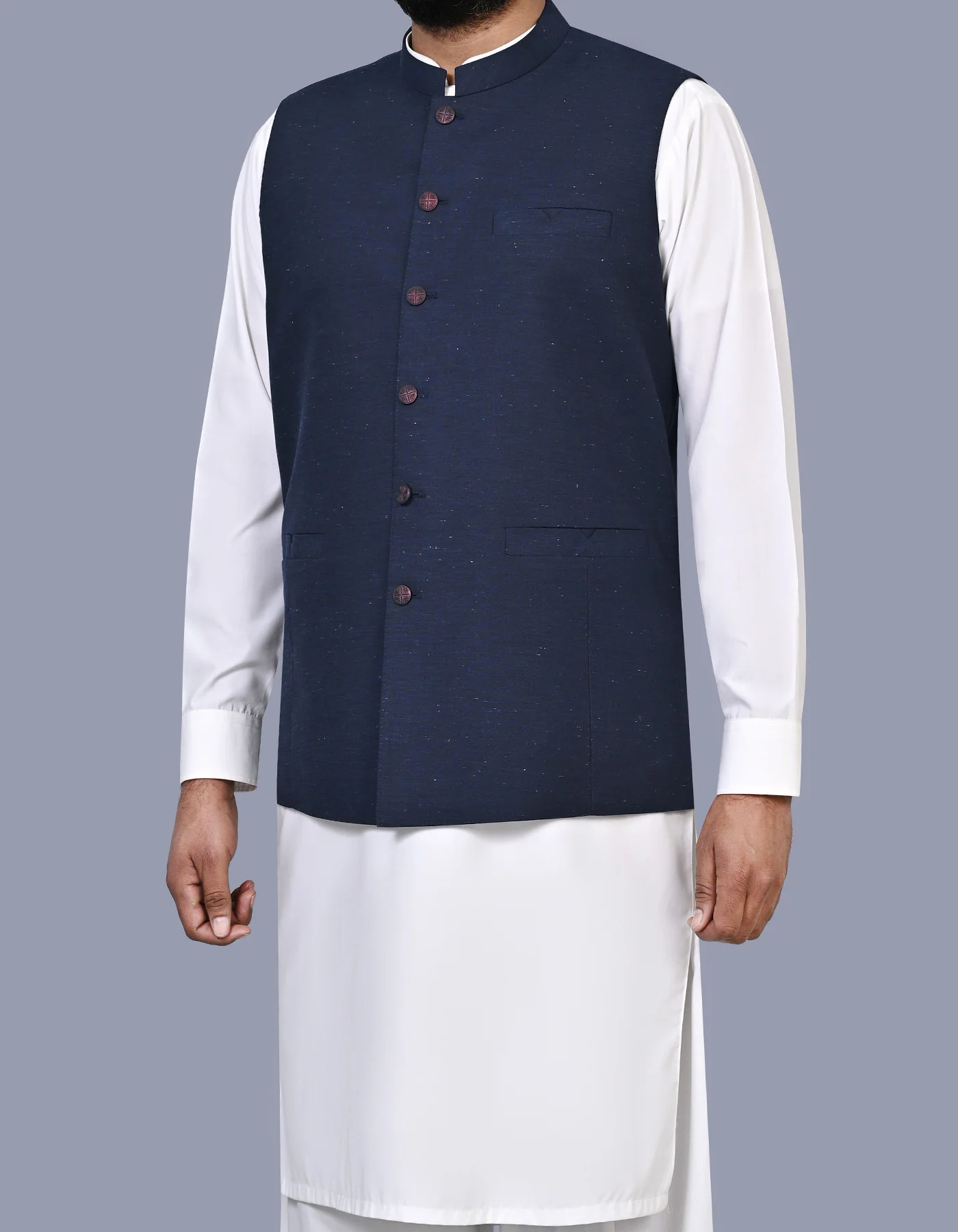 Navy Texture Classic Fit Waistcoat - Image 3