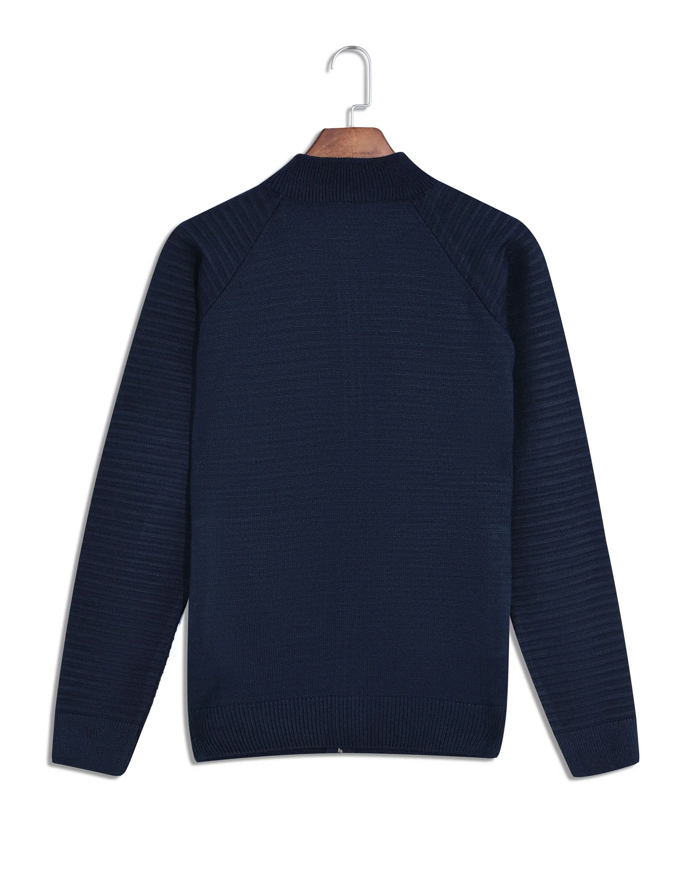 Navy Texture Full Zipper Sweater - Image 6