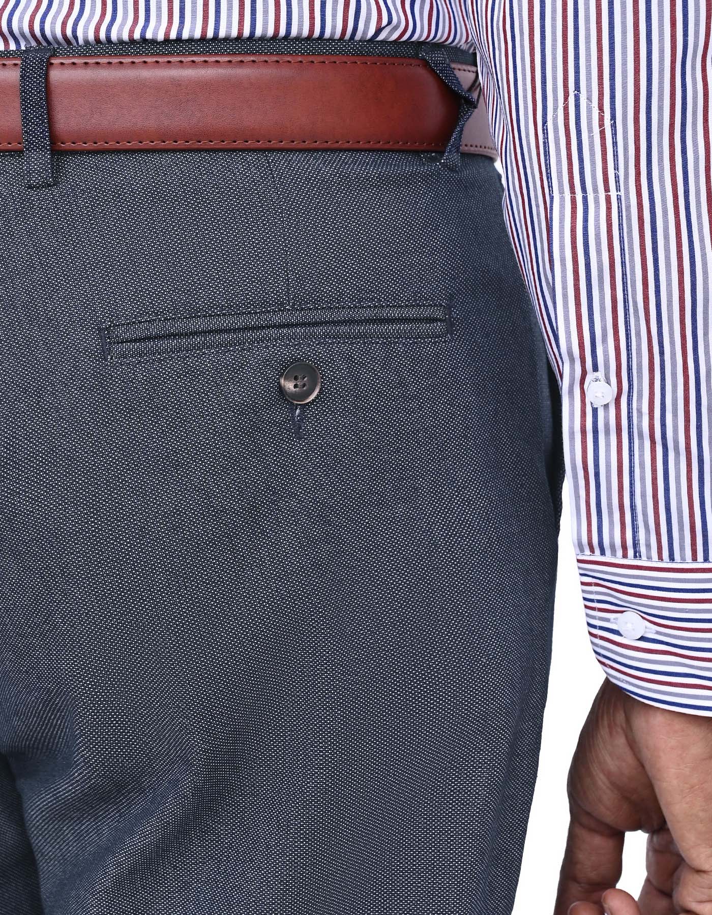 Navy Texture Smart Fit Cotton Trouser - Image 4