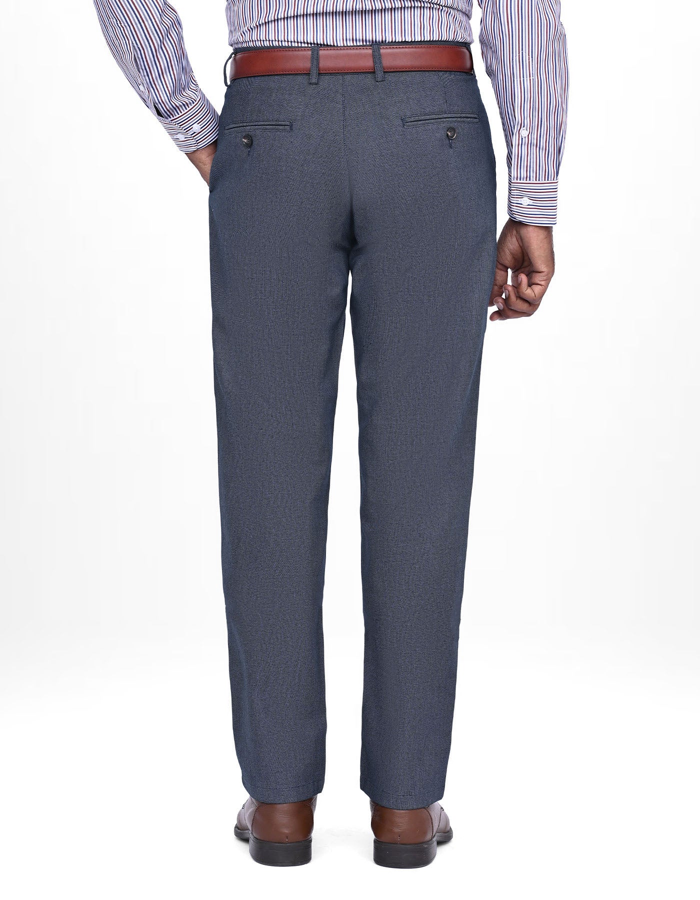 Navy Texture Smart Fit Cotton Trouser - Image 5