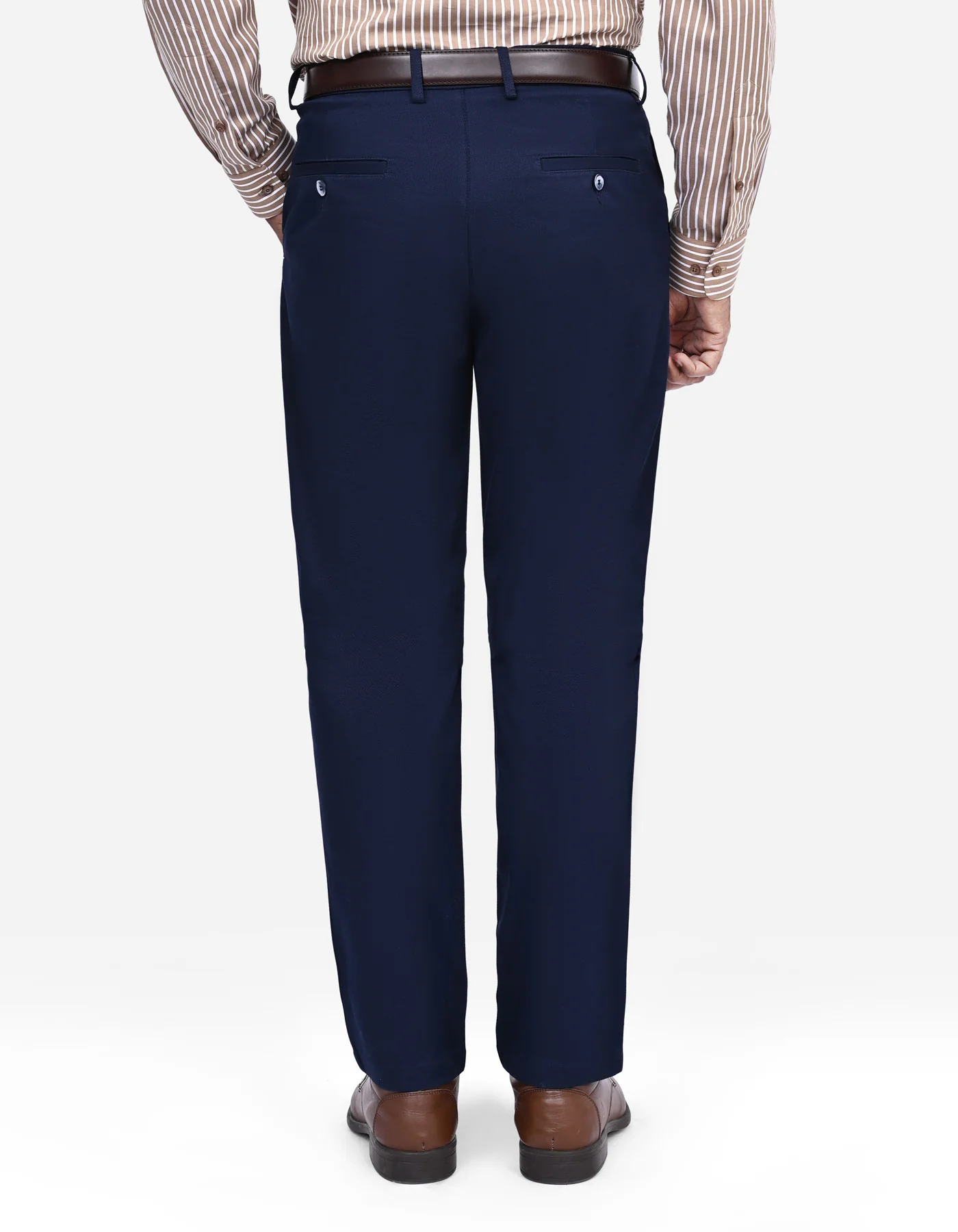 Navy Texture Smart Fit Cotton Trouser - Image 5
