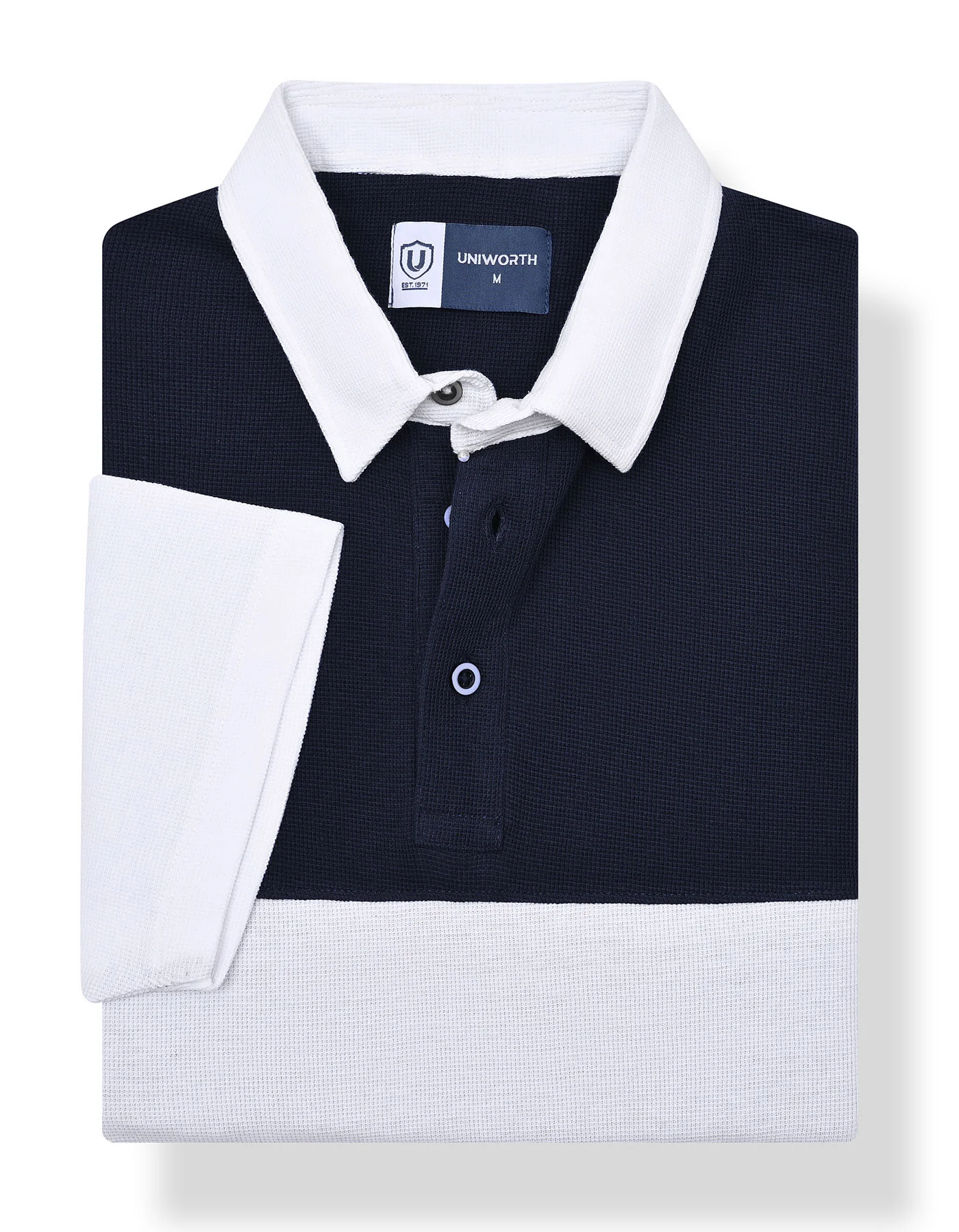 Navy Textured Color Block Polo Shirt - Image 2
