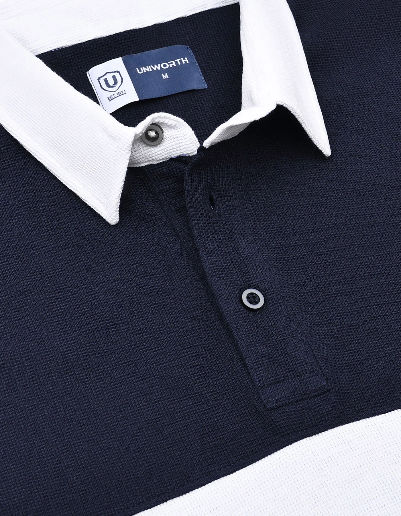 Navy Textured Color Block Polo Shirt - Image 3