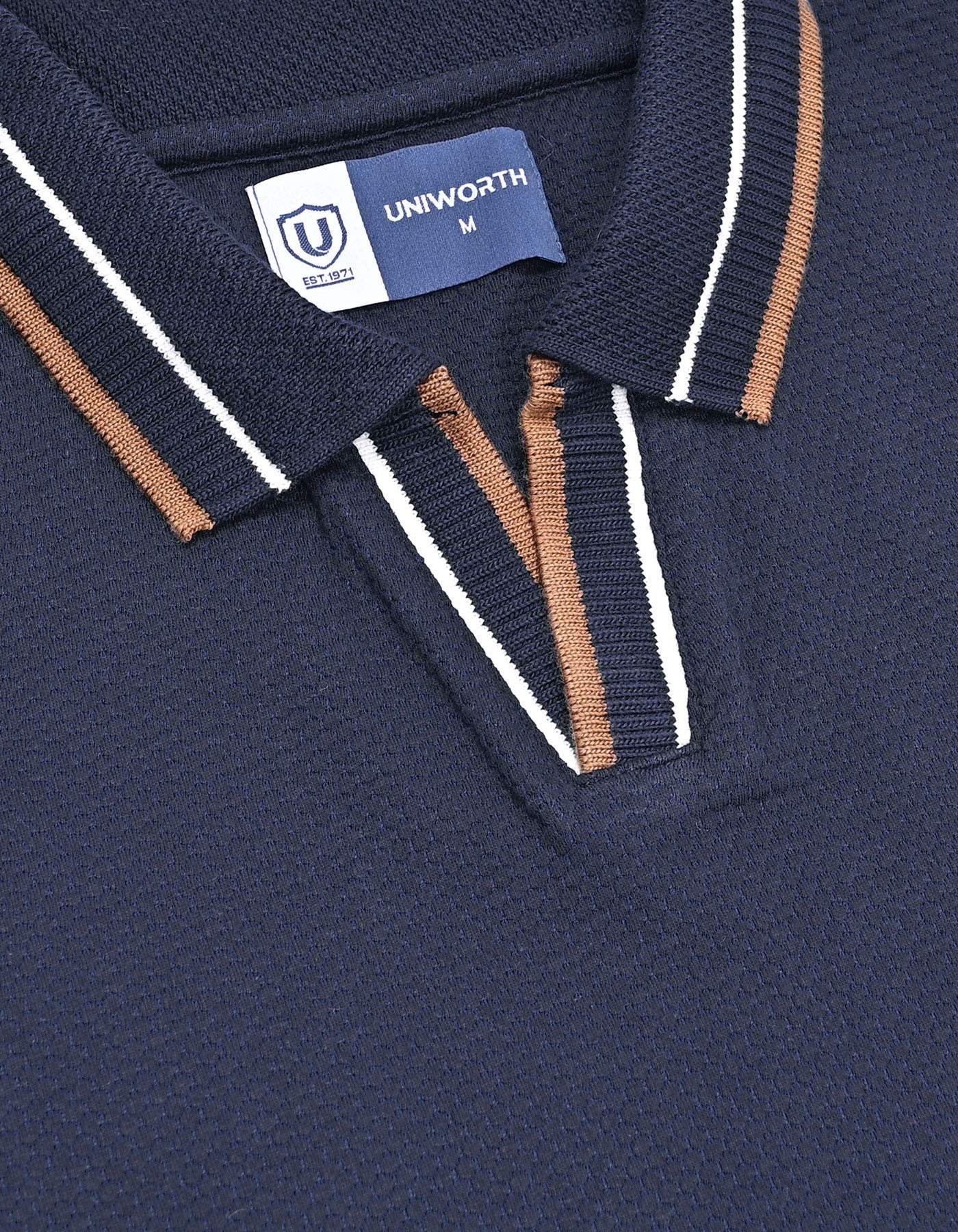 Navy Textured Jacquard Polo Shirt - Image 3