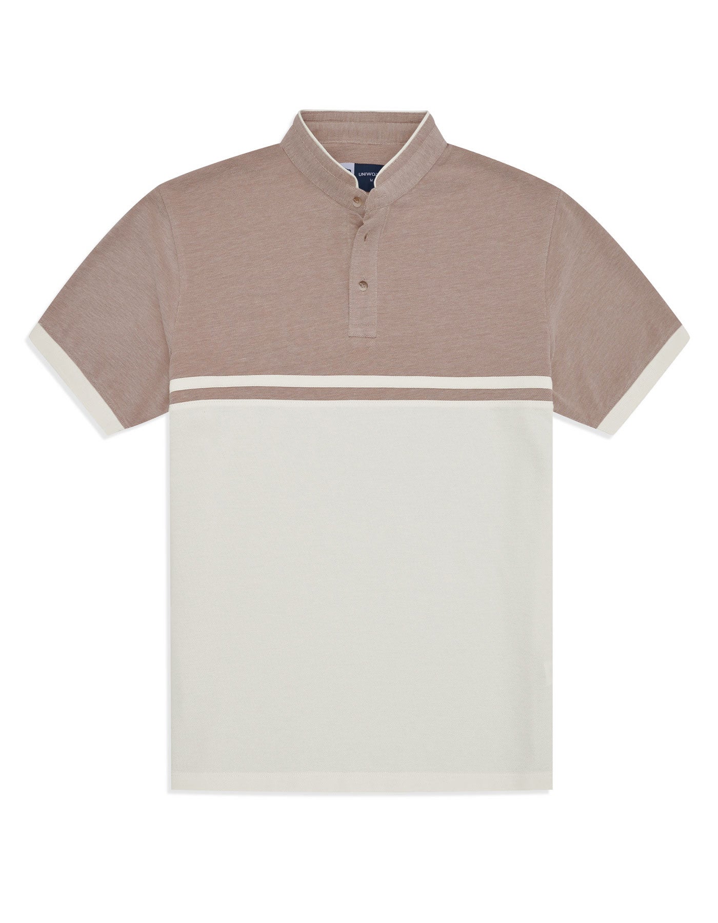 Off White Color Block Band Collar T-Shirt
