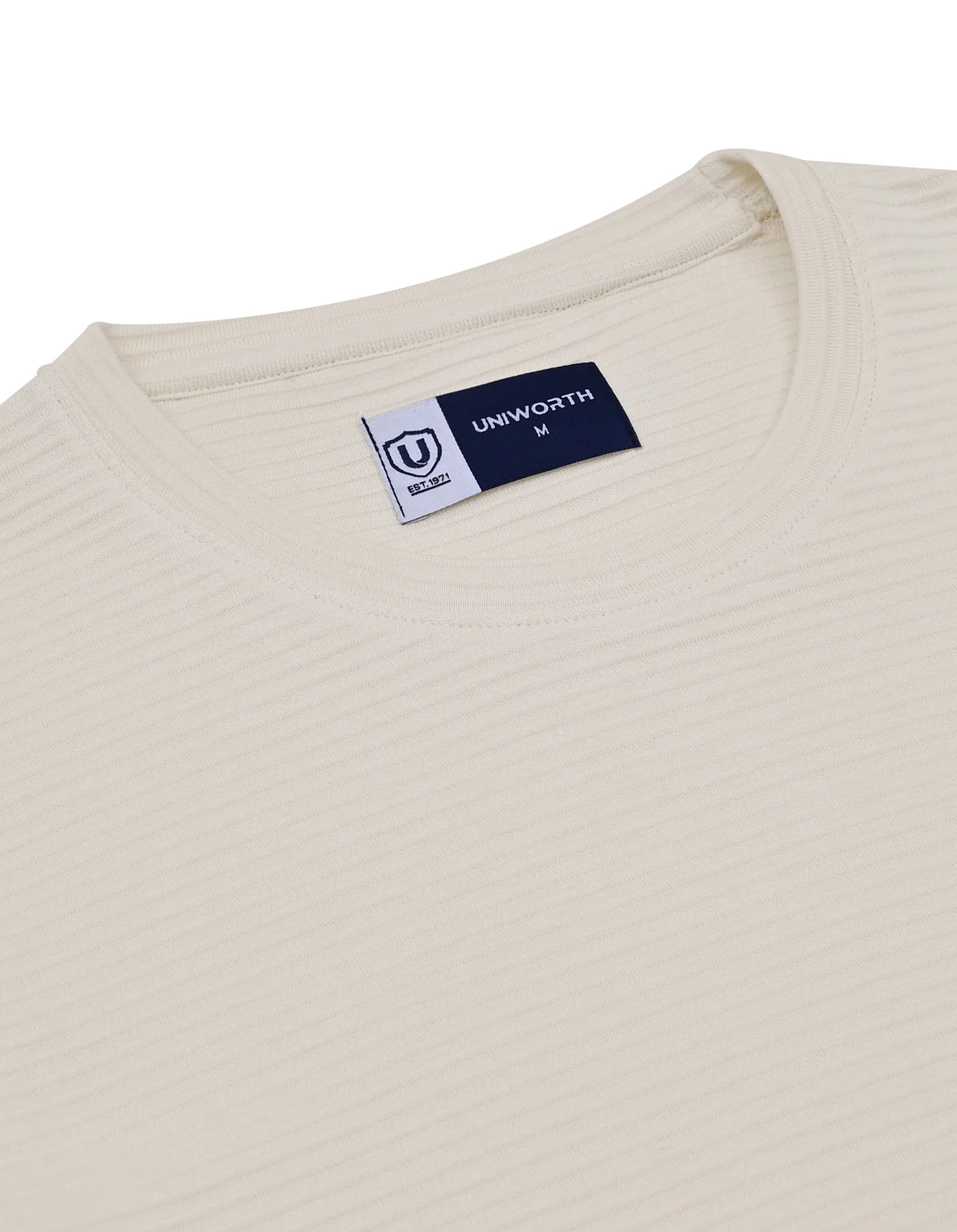 Off White Textured Crew Neck T-Shirt - Image 3