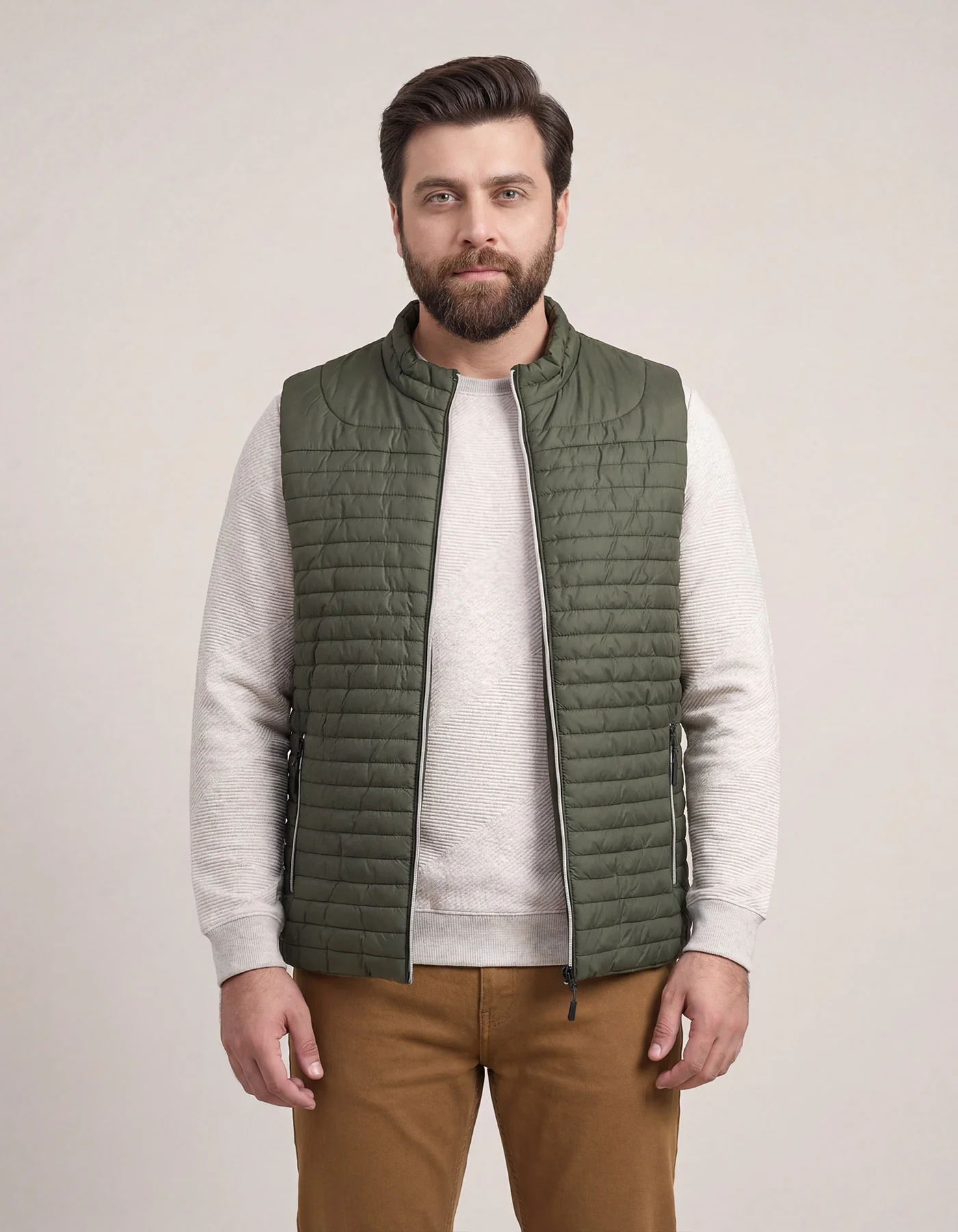 Olive Plain Puffer Gilet Jacket