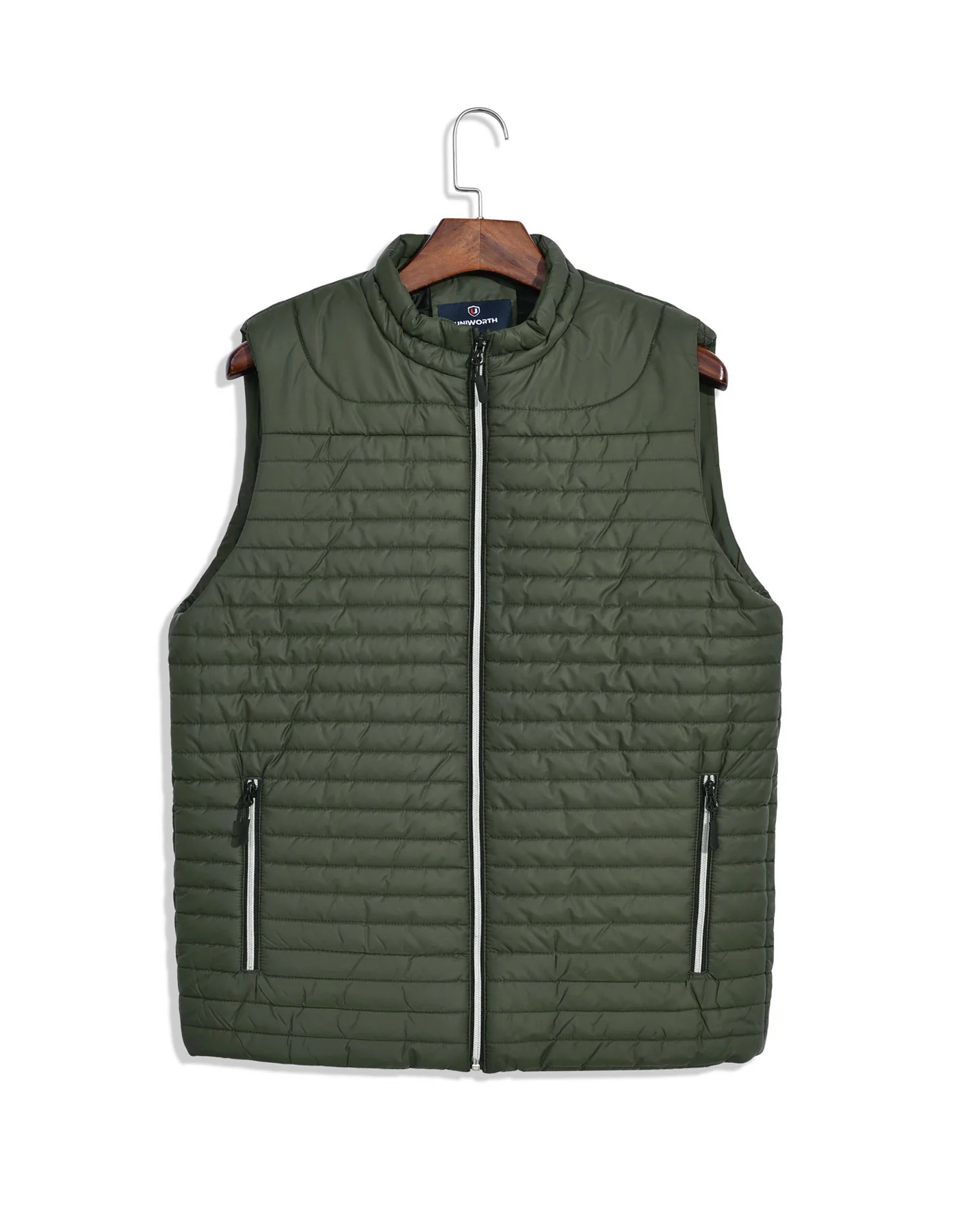 Olive Plain Puffer Gilet Jacket - Image 2