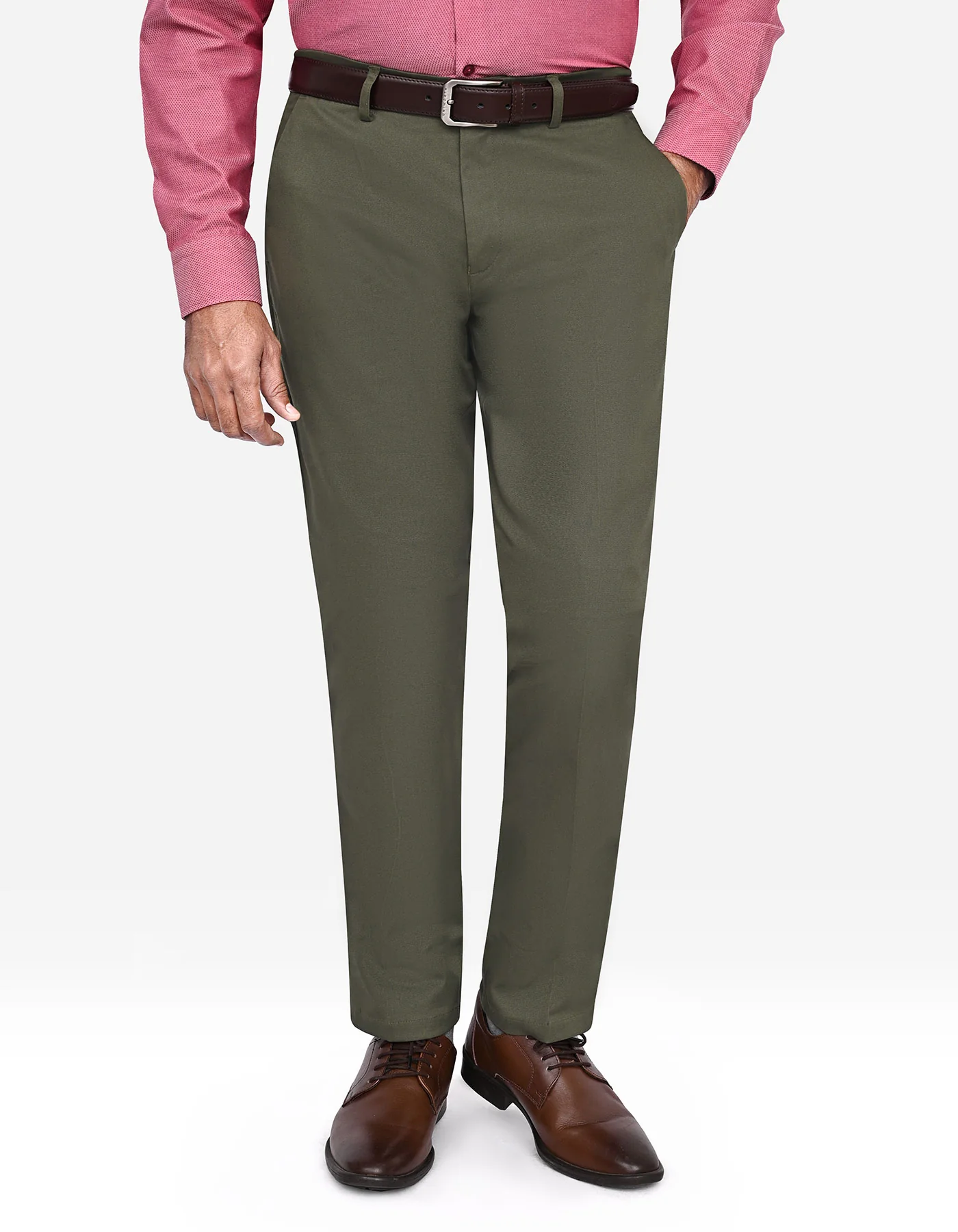 Olive Plain Smart Fit Cotton Trouser