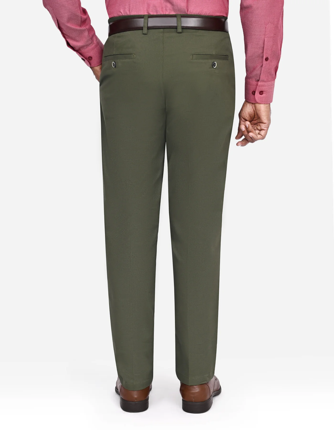 Olive Plain Smart Fit Cotton Trouser - Image 5