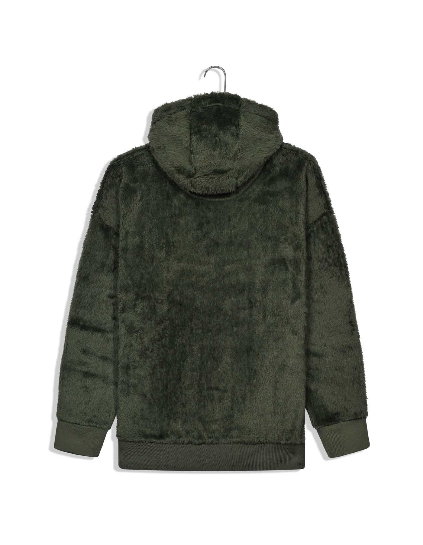 Olive Relax Fit Sherpa Pullover Hoodie - Image 5