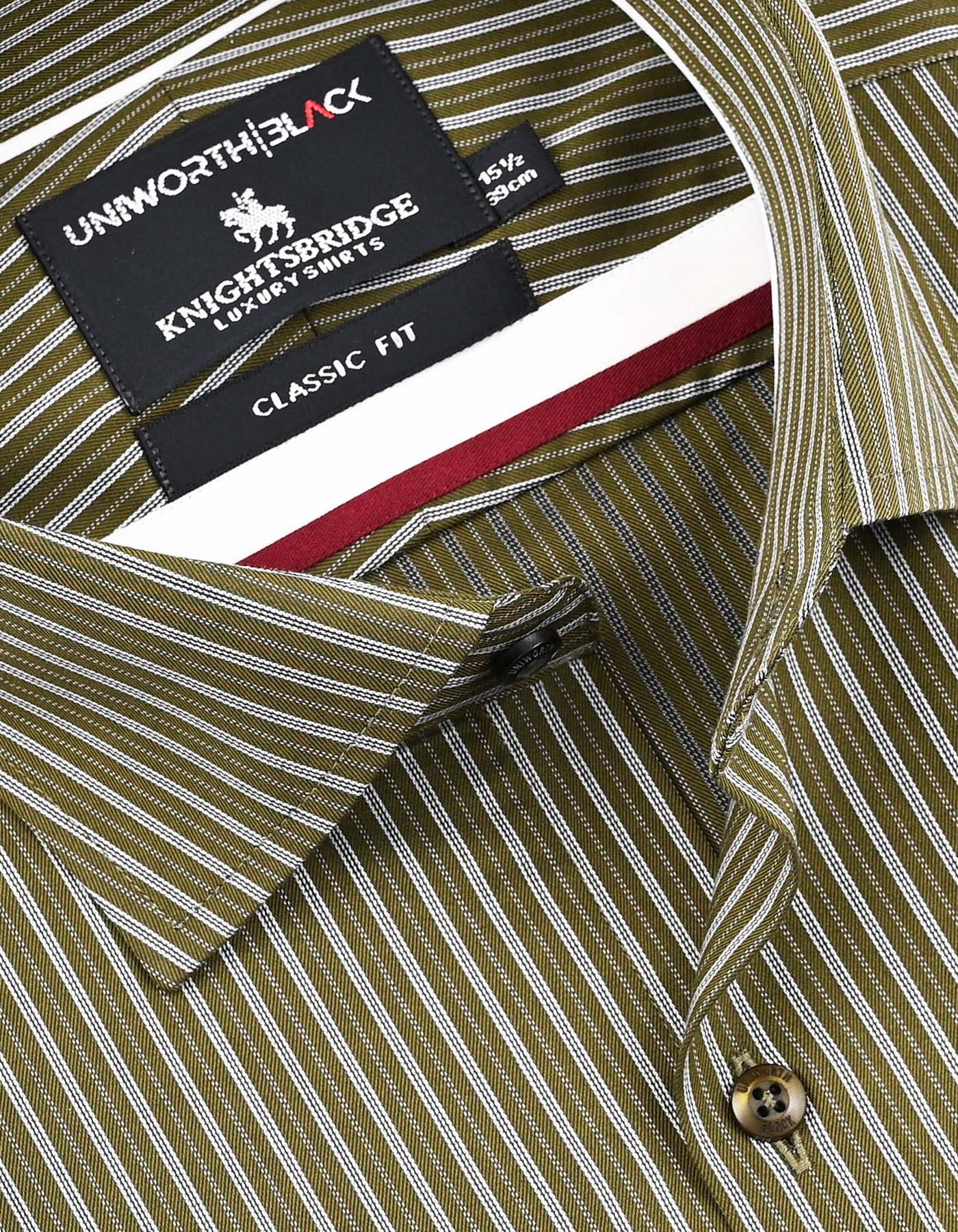 Olive Stripe Classic Fit Shirt - Image 2