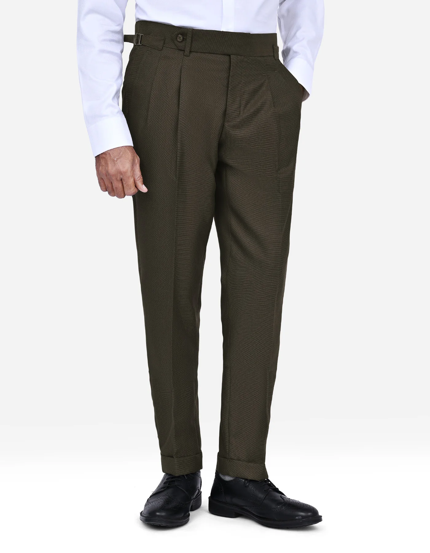 Olive Texture Classic Fit Suit - Image 2