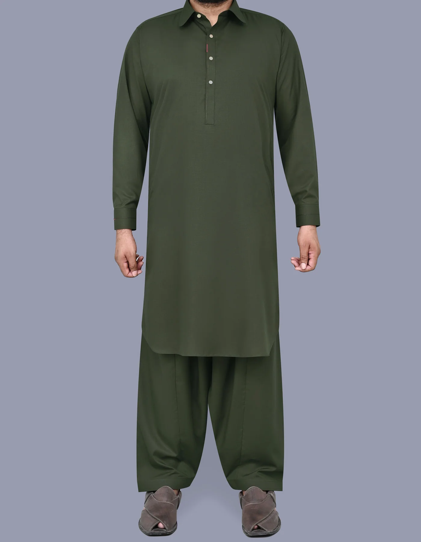 Olive Texture Kameez Shalwar
