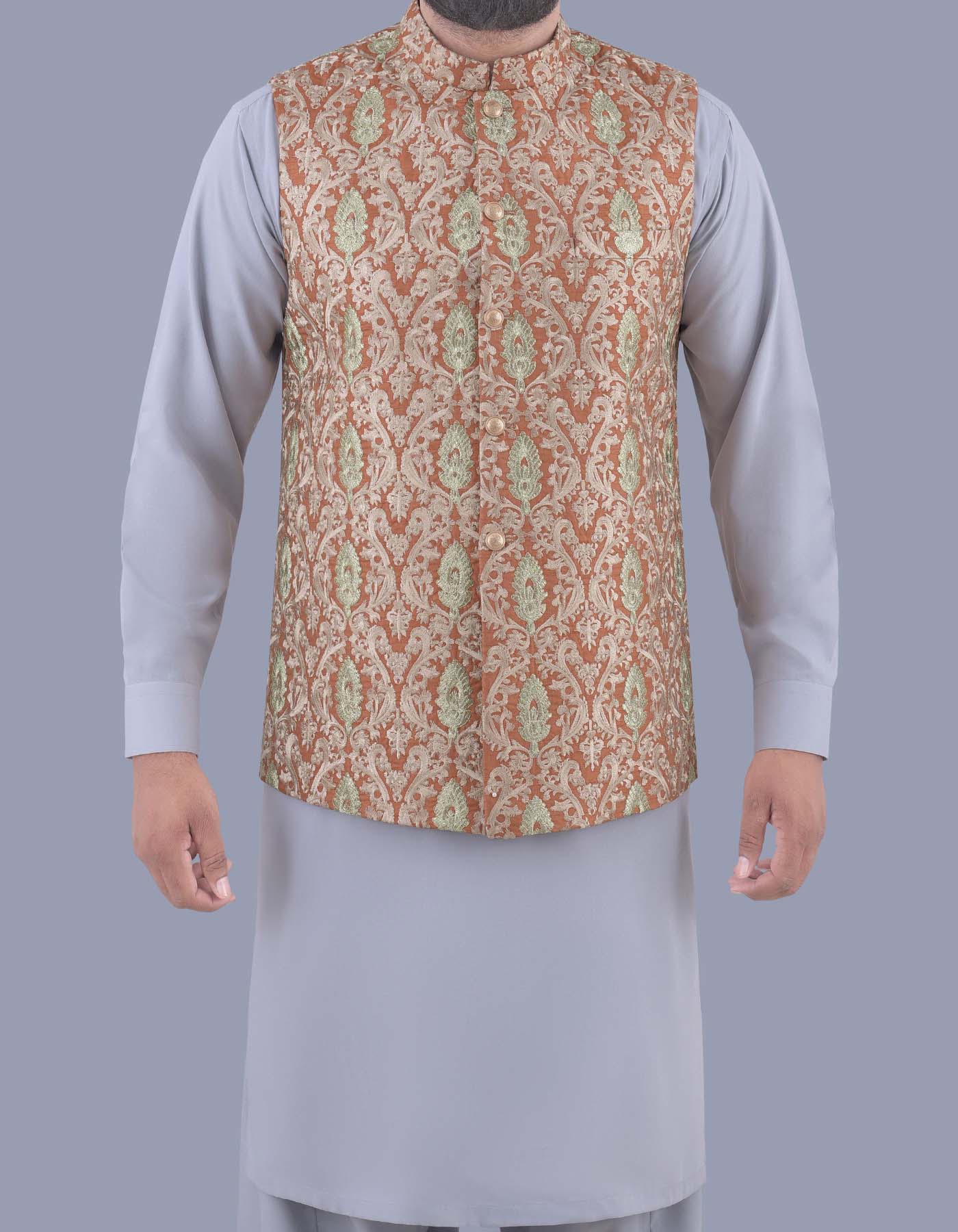 Orange Embroidery Waist Coat