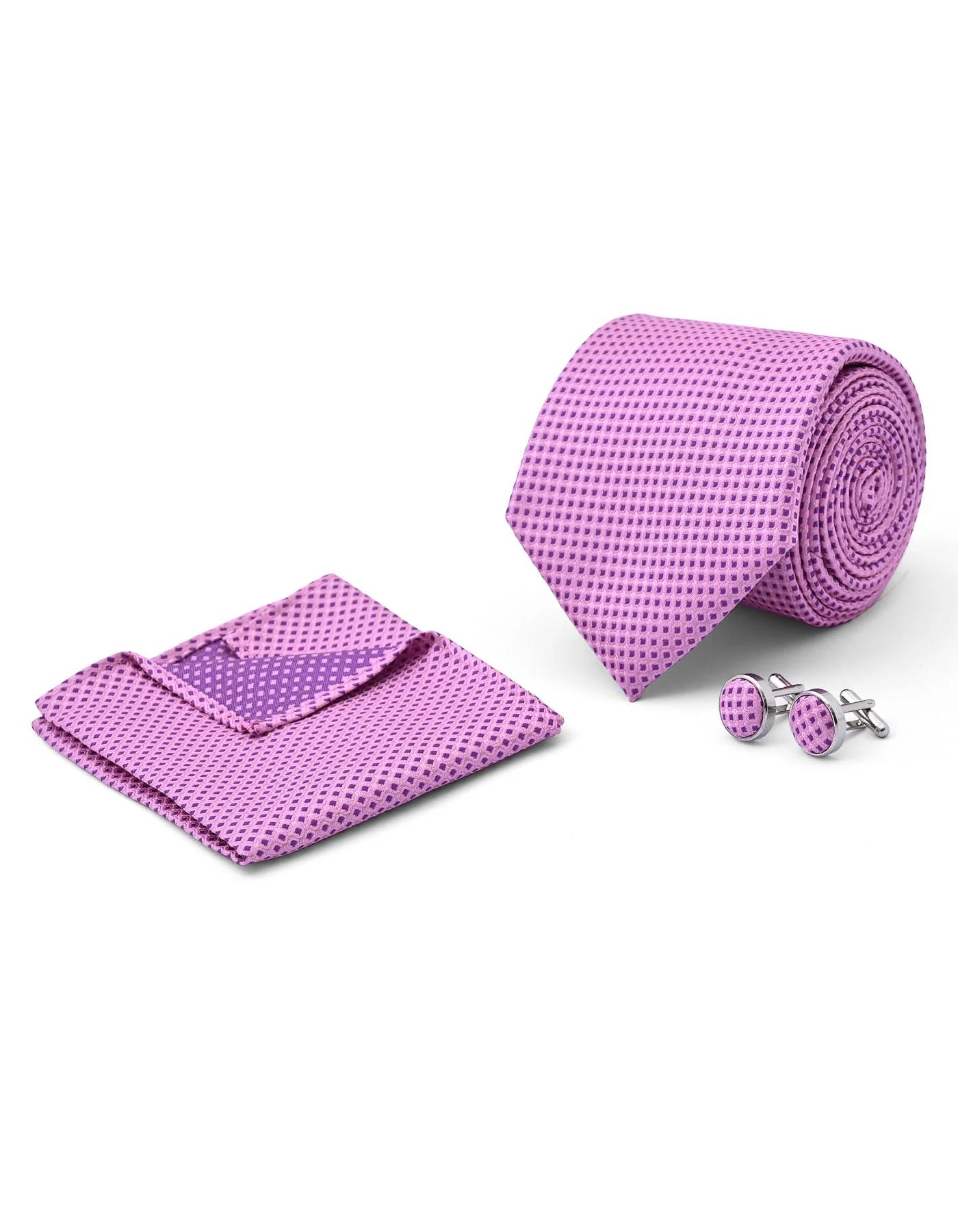 Pink Geometric Cufflink Tie Set