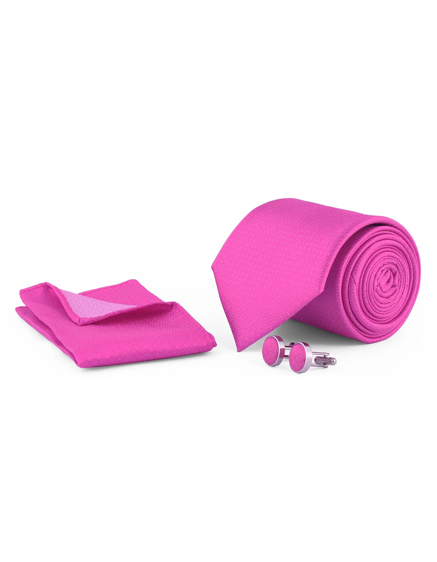 Pink Self Cufflink Tie Set